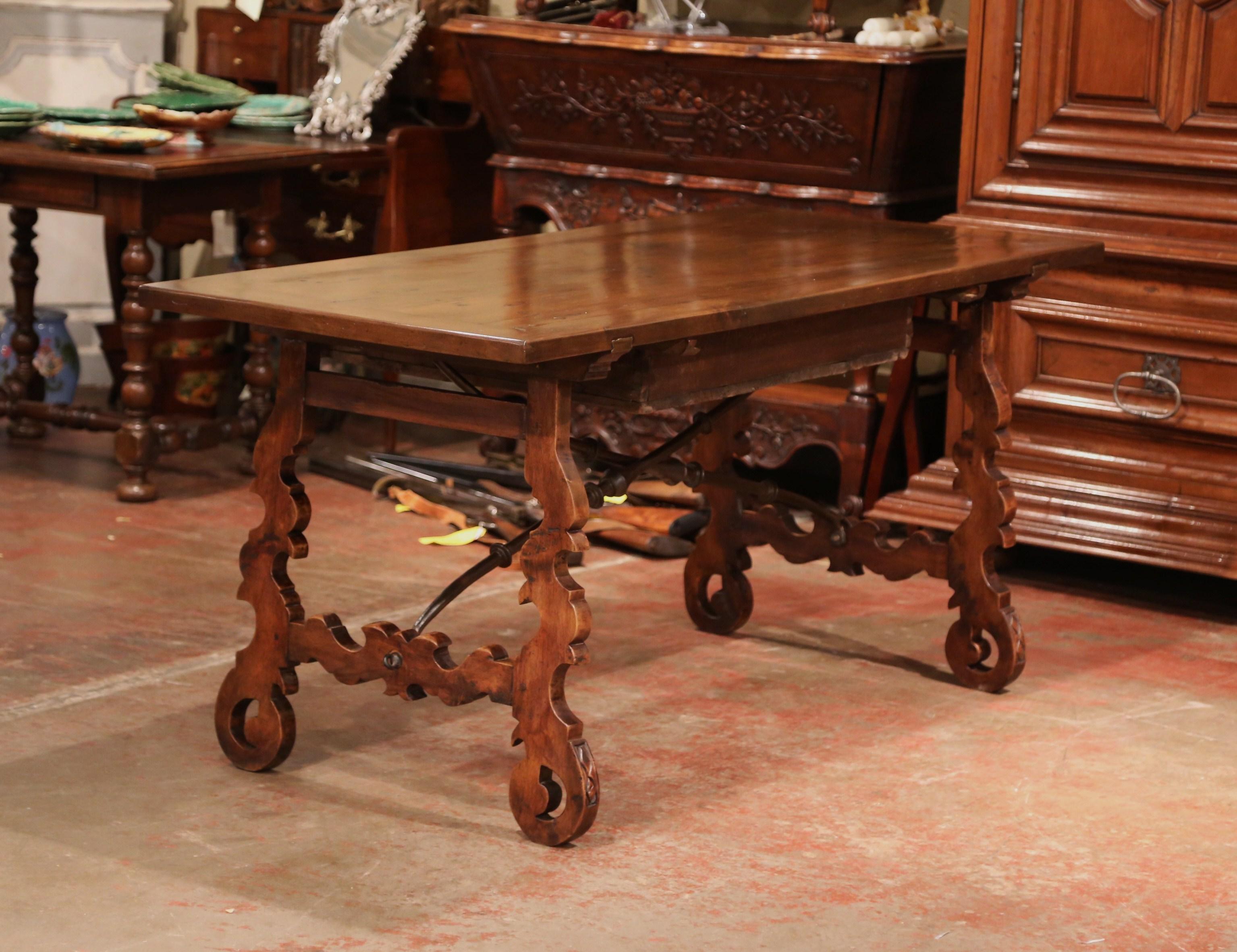 Mid-19th Century Spanish Carved Walnut Writing Table Desk with Centre Drawer 8