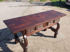 Mid-19th Century Spanish Lyre Leg Library Table, Poplar