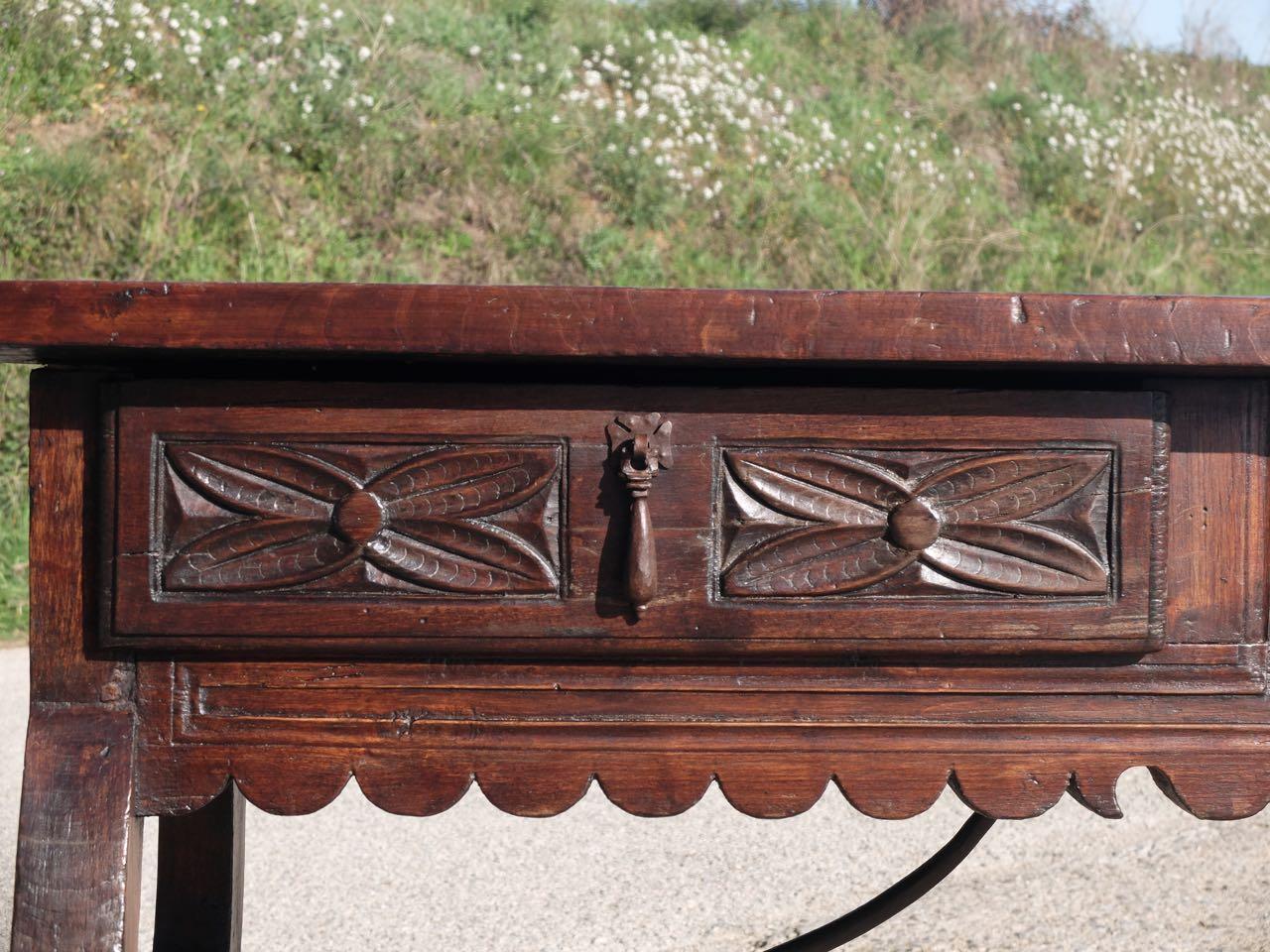 Renaissance Revival Mid-19th Century Spanish Lyre Leg Library Table, Poplar For Sale