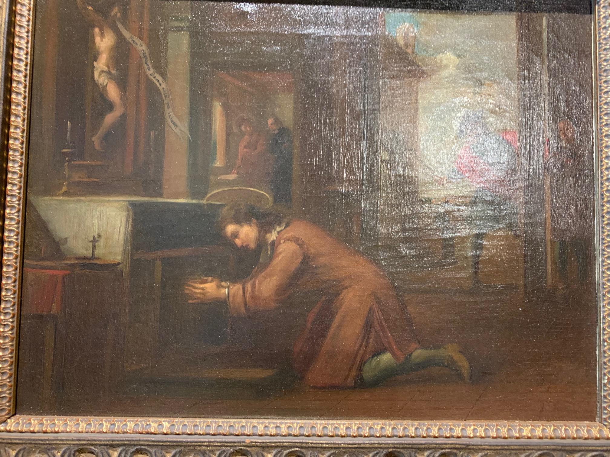 Européen Peinture à l'huile espagnole du milieu du XIXe siècle représentant Saint François en vente