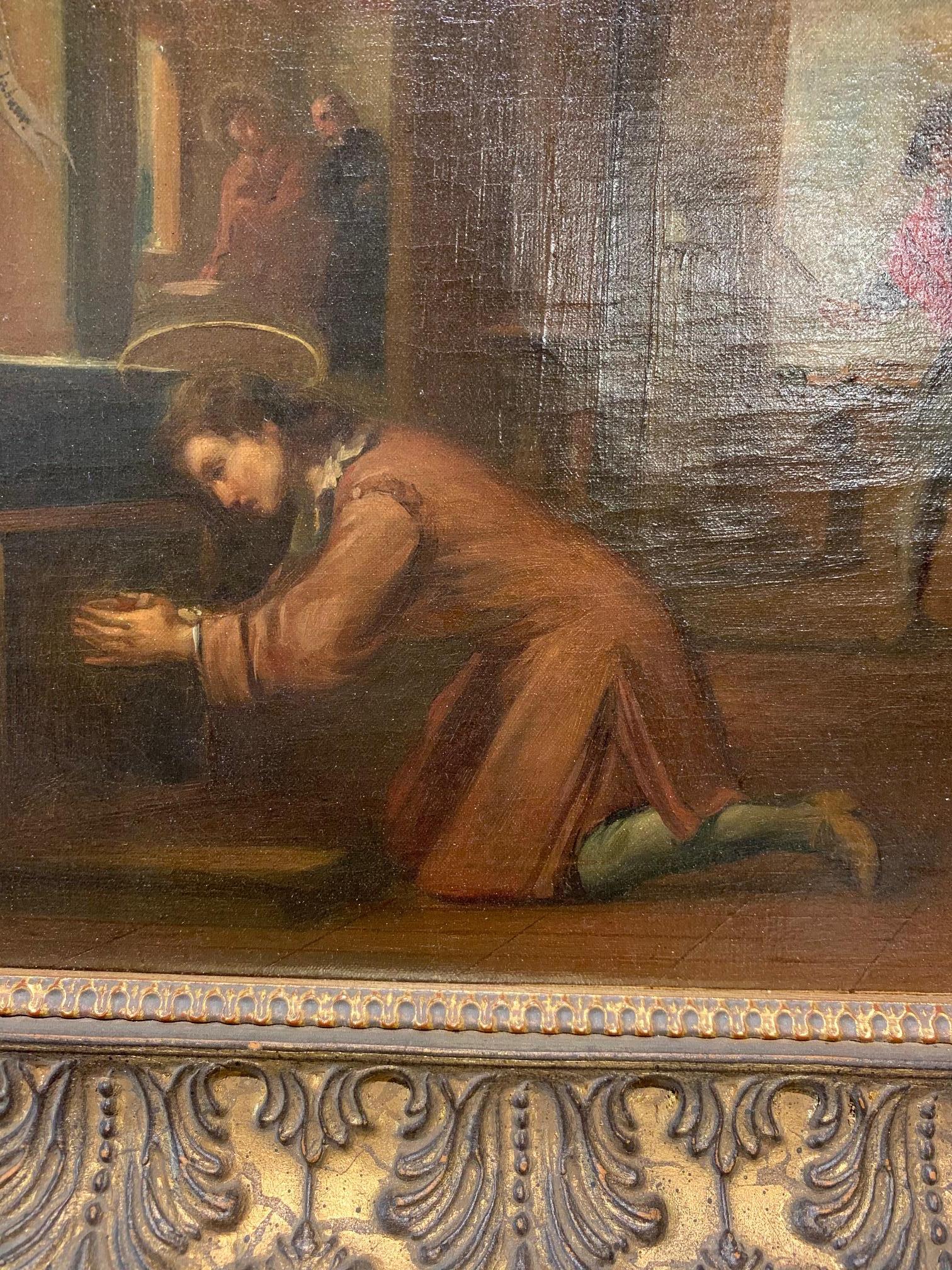 Canvas Mid-19th Century Spanish Oil Painting of Saint Francis For Sale