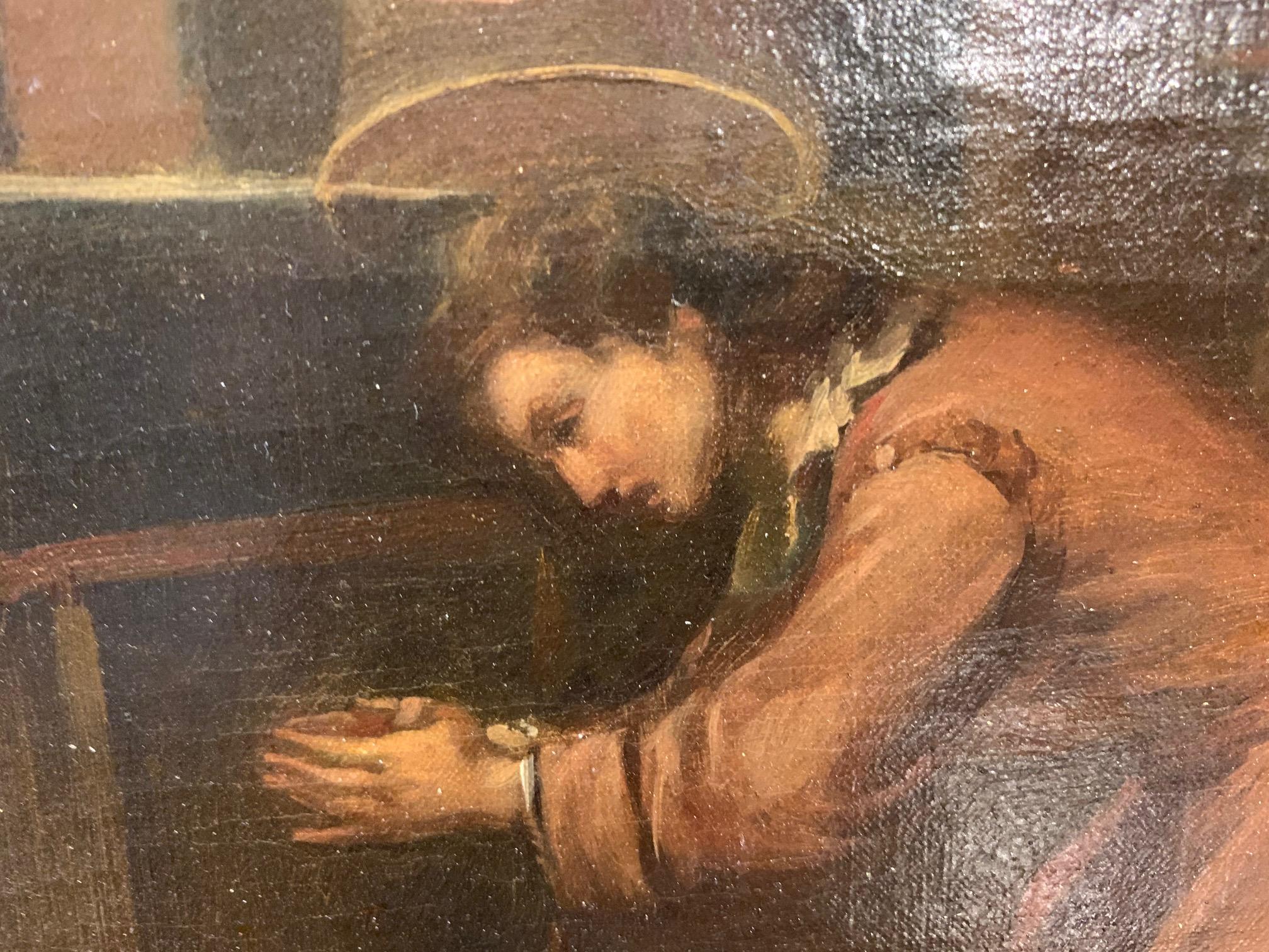 Mid-19th Century Spanish Oil Painting of Saint Francis For Sale 2