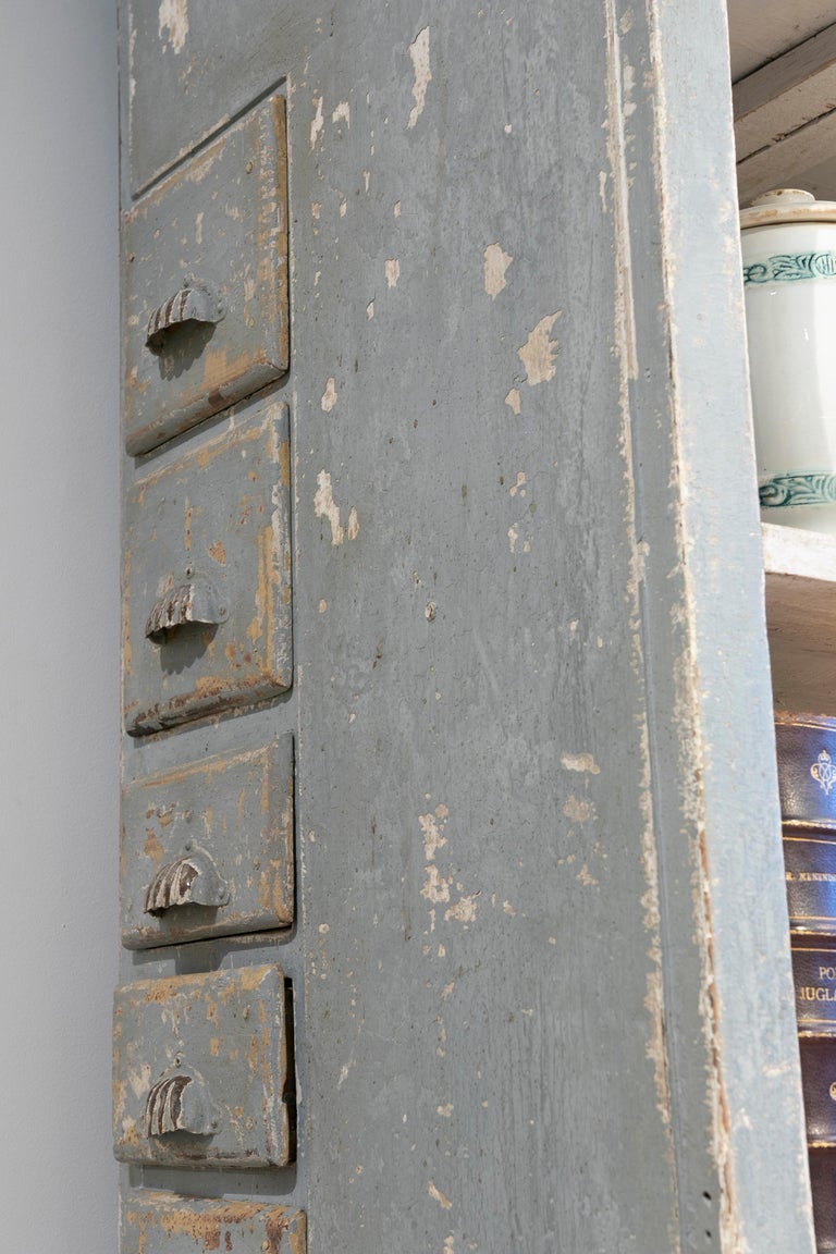 Mid19th Century Spanish Painted Hardware Store Multi Drawer Shelved