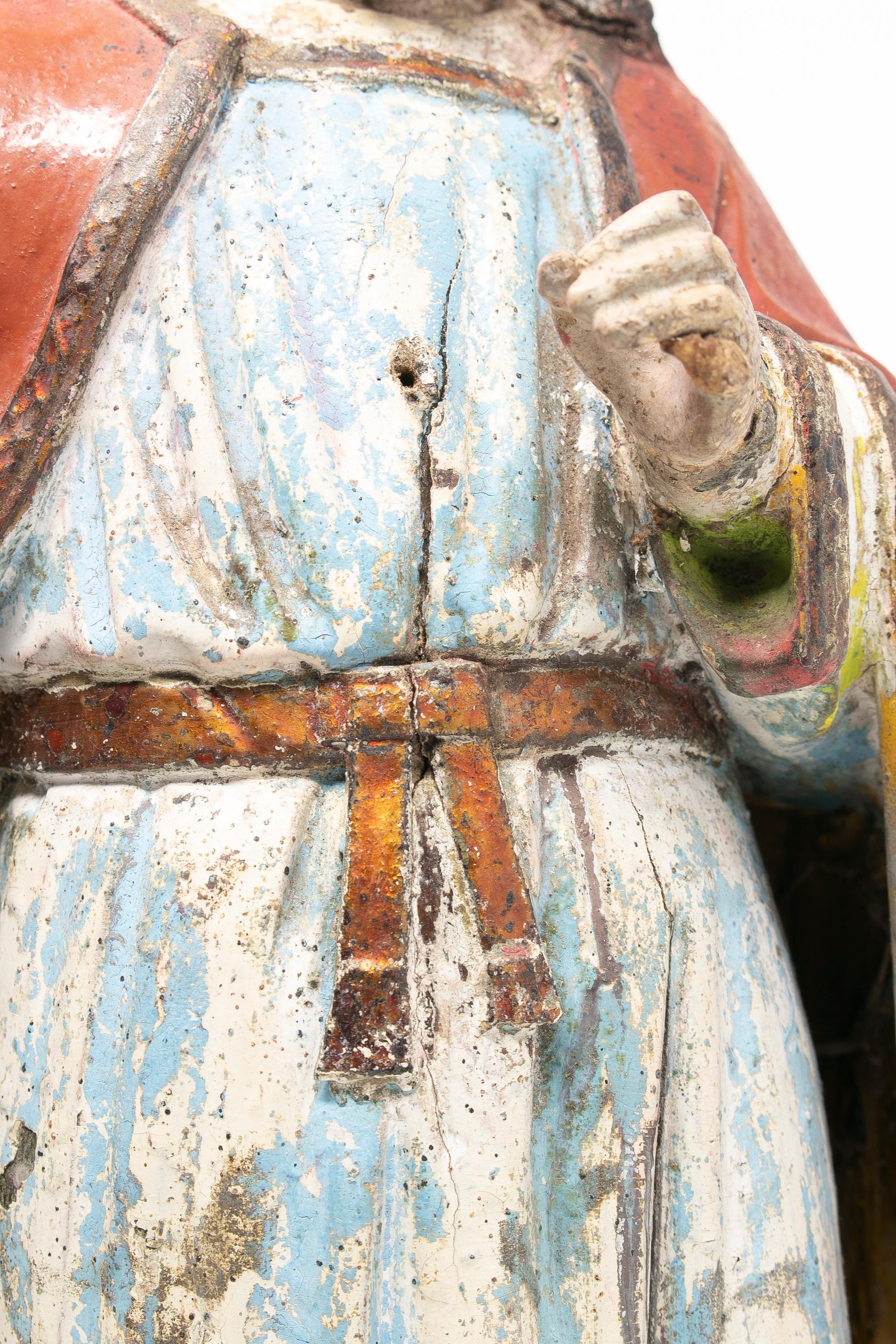 Mid-19th Century Spanish Saint Painted Wooden Figurative Sculpture 6