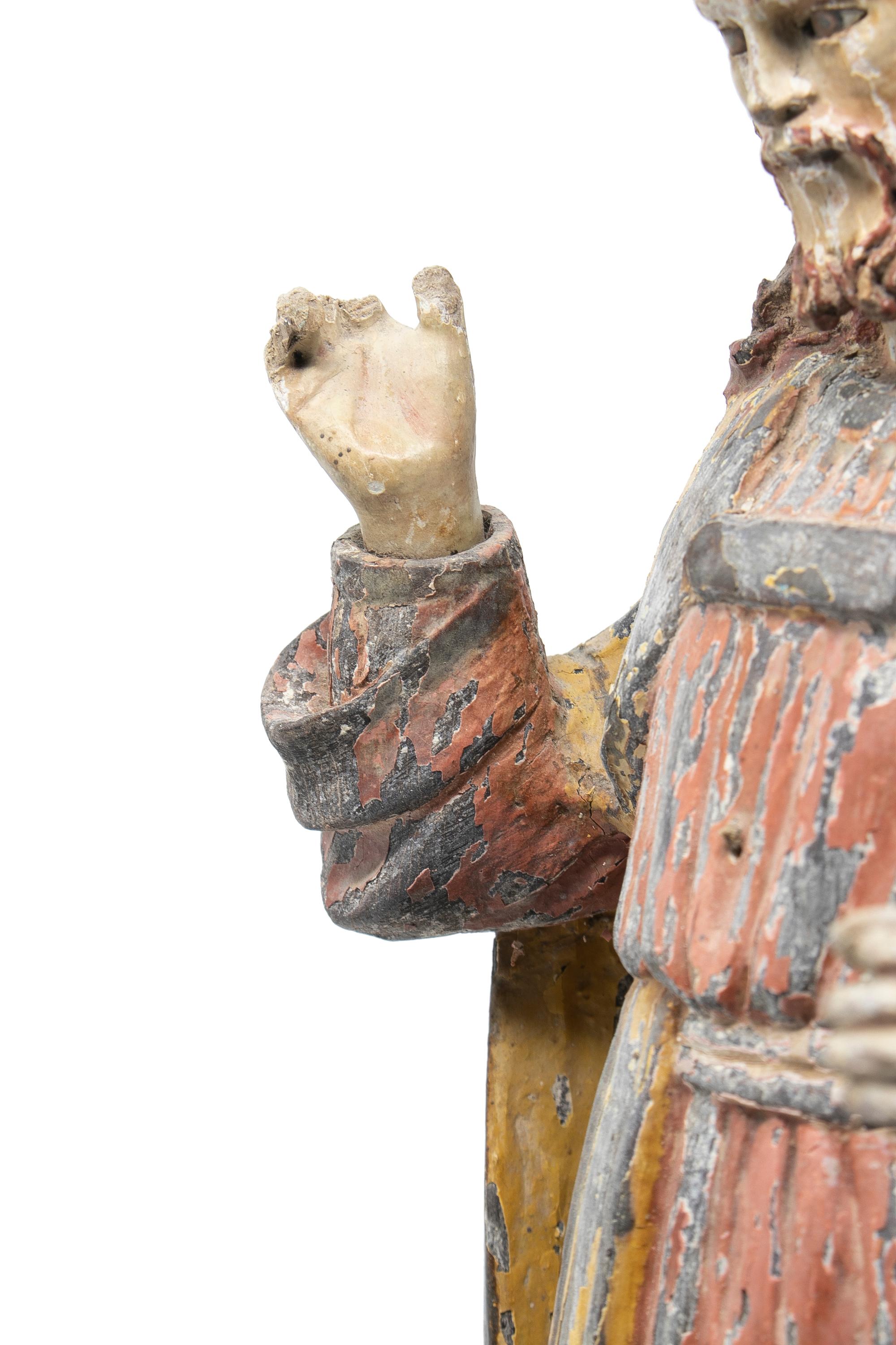 Mid-19th Century Spanish Saint Painted Wooden Figurative Sculpture For Sale 6