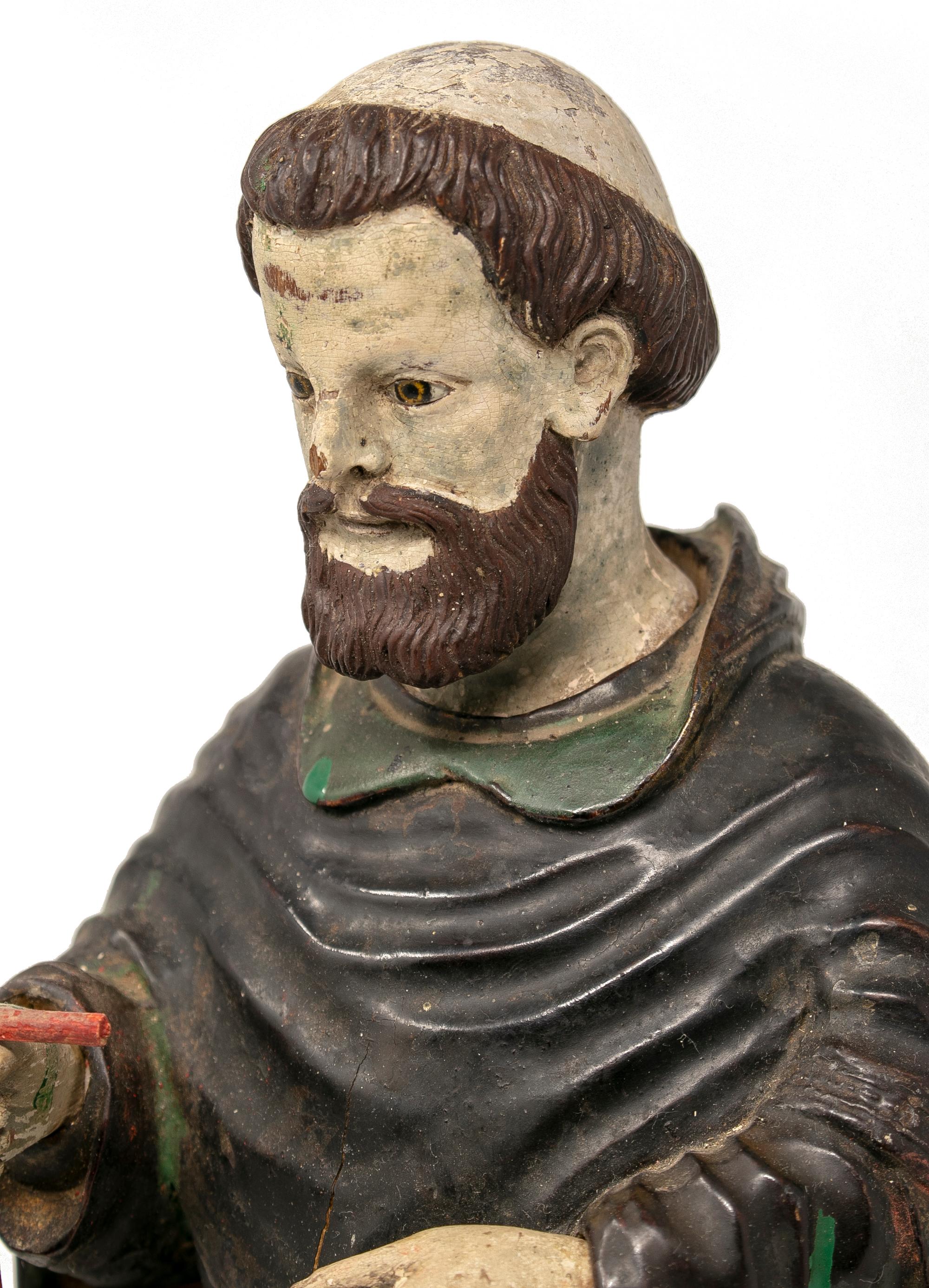 Mid-19th Century Spanish Saint Painted Wooden Figurative Sculpture For Sale 7