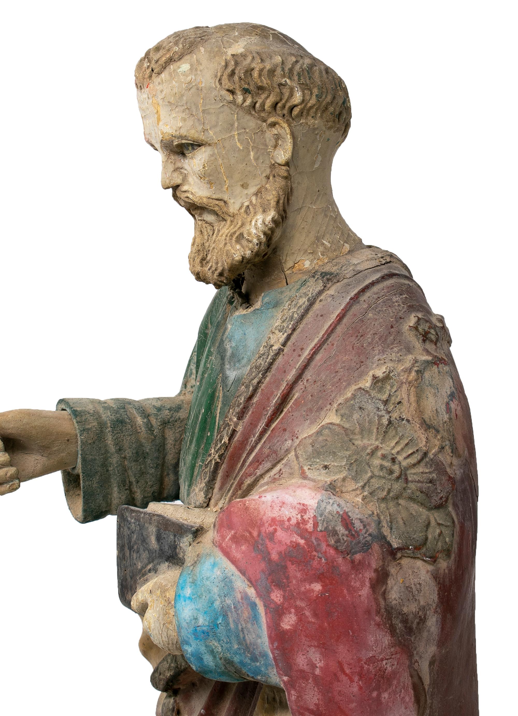 Mid-19th Century Spanish Saint Painted Wooden Figurative Sculpture For Sale 5