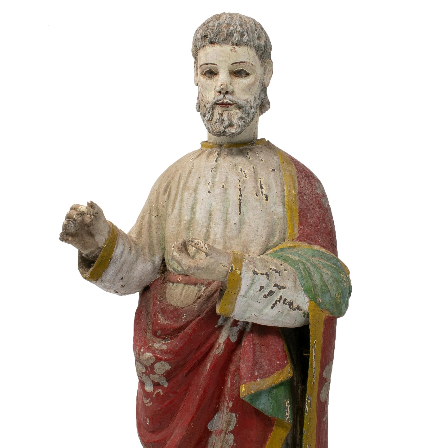 Mid-19th Century Spanish Saint Painted Wooden Figurative Sculpture For Sale 6