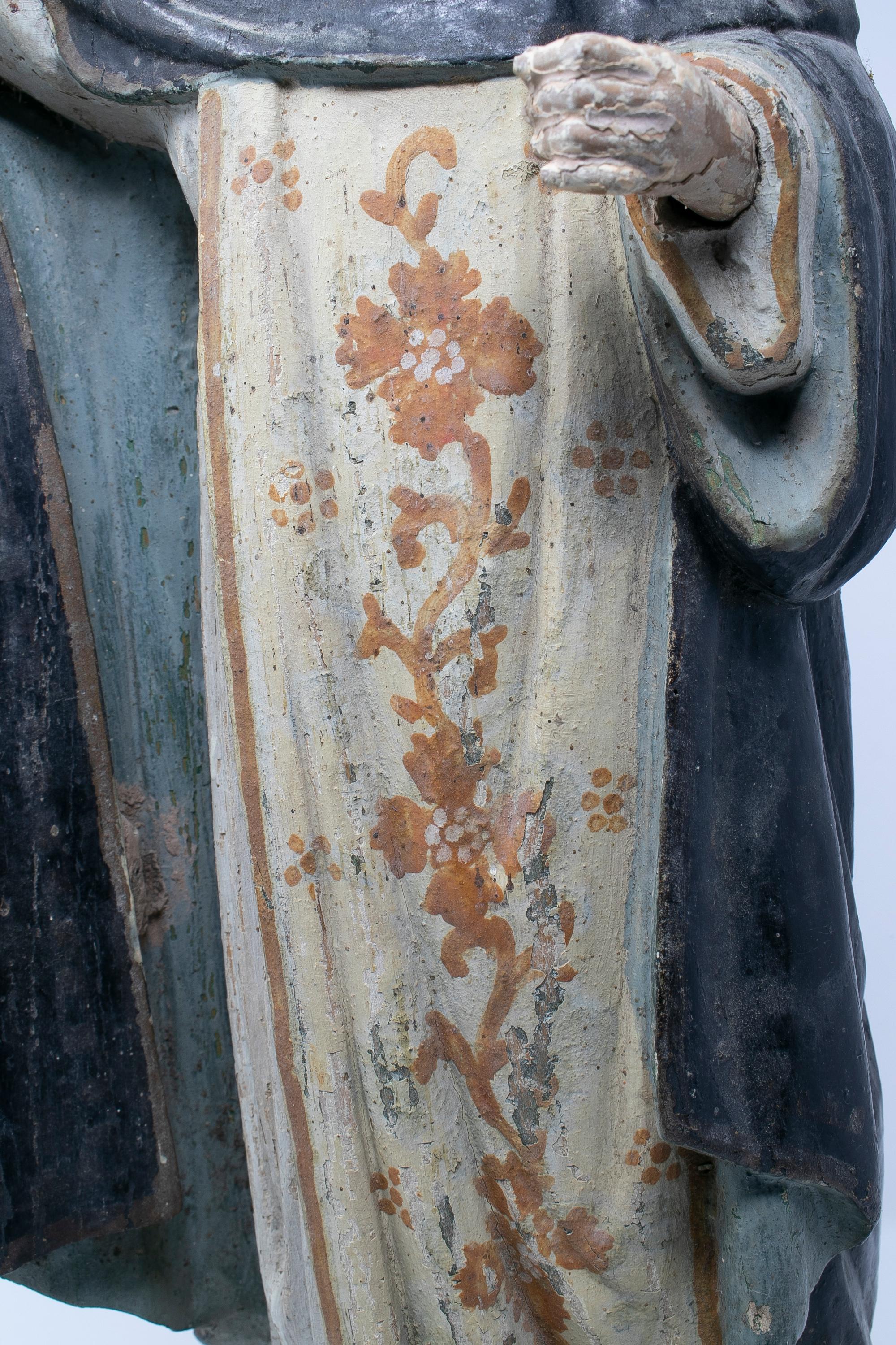 Mid-19th Century Spanish Saint Painted Wooden Figurative Sculpture 7