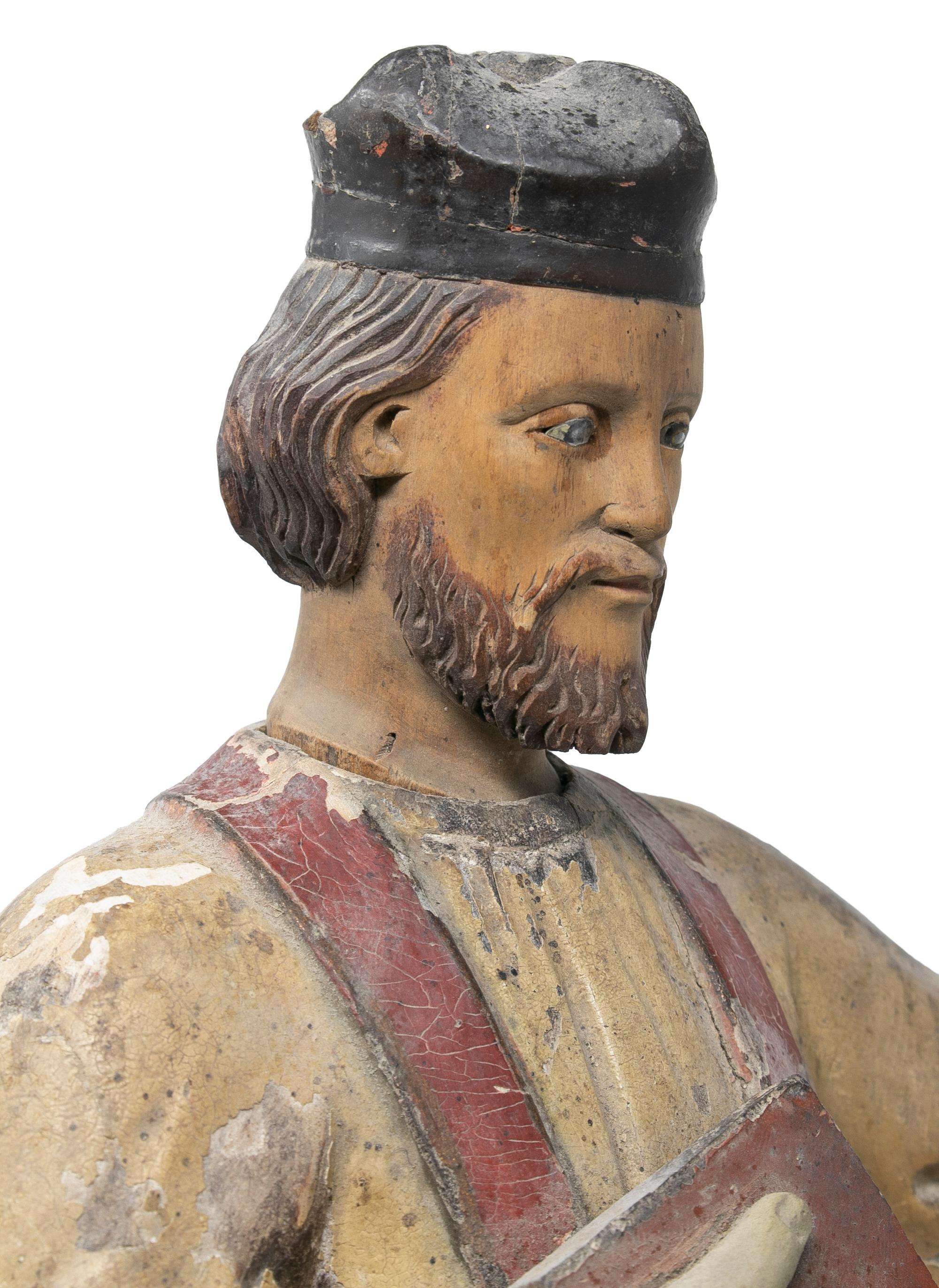 Mid-19th Century Spanish Saint Painted Wooden Figurative Sculpture For Sale 7