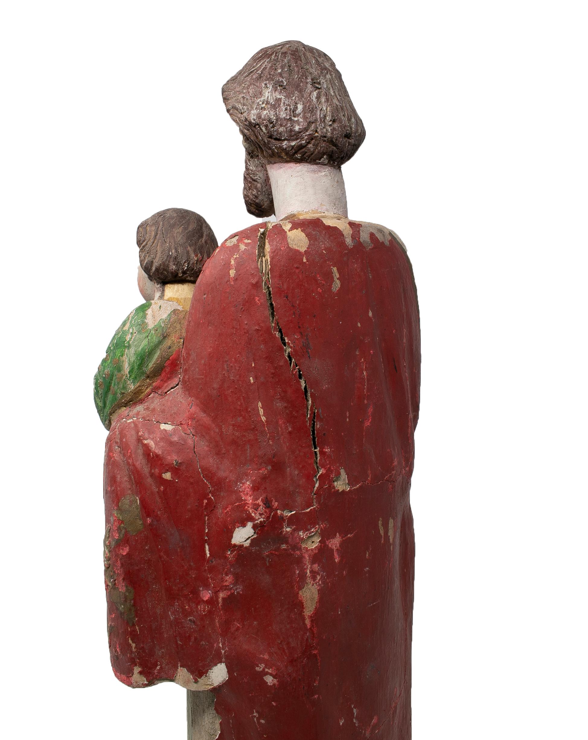 Mid-19th Century Spanish Saint Painted Wooden Figurative Sculpture For Sale 7