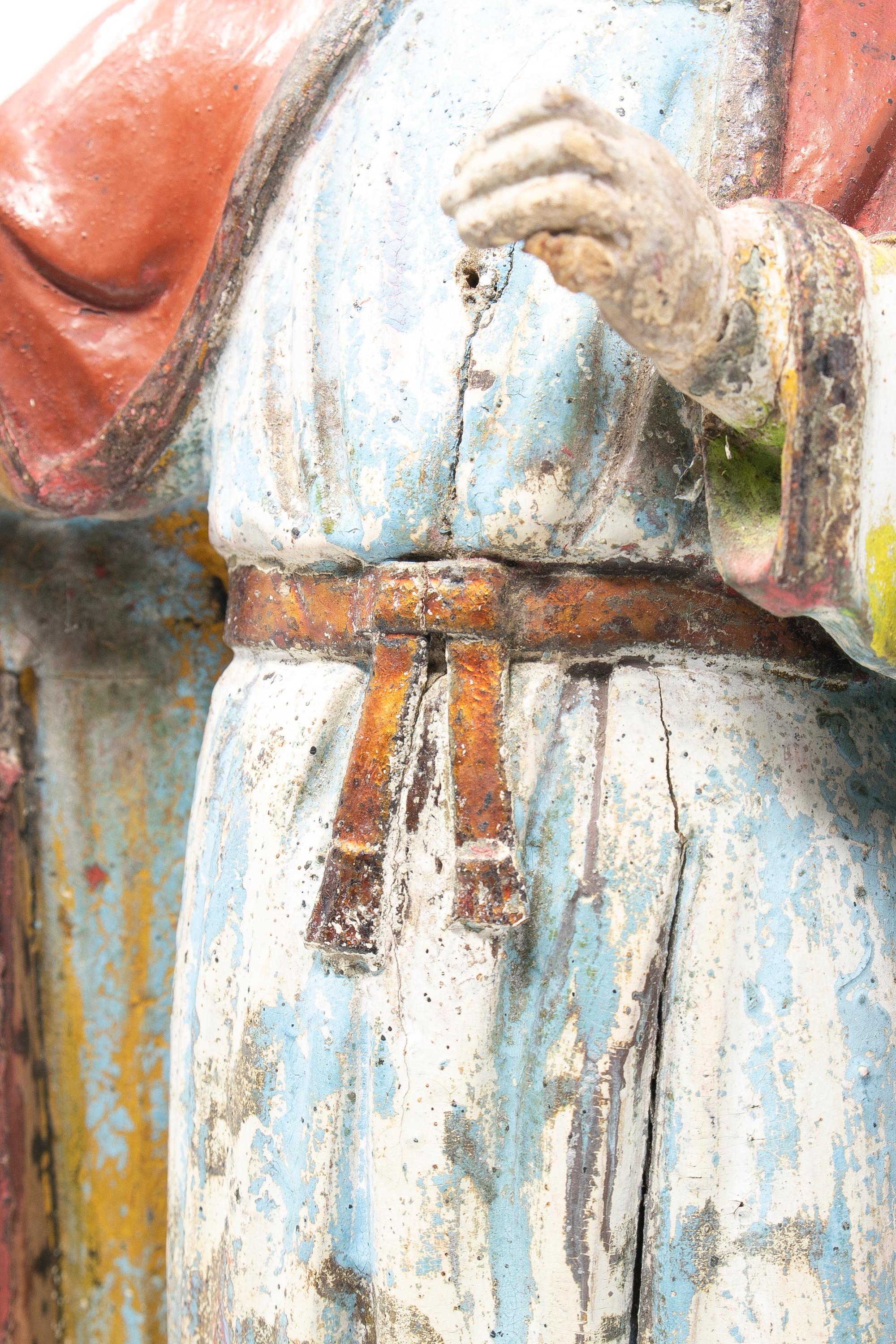 Mid-19th Century Spanish Saint Painted Wooden Figurative Sculpture For Sale 8