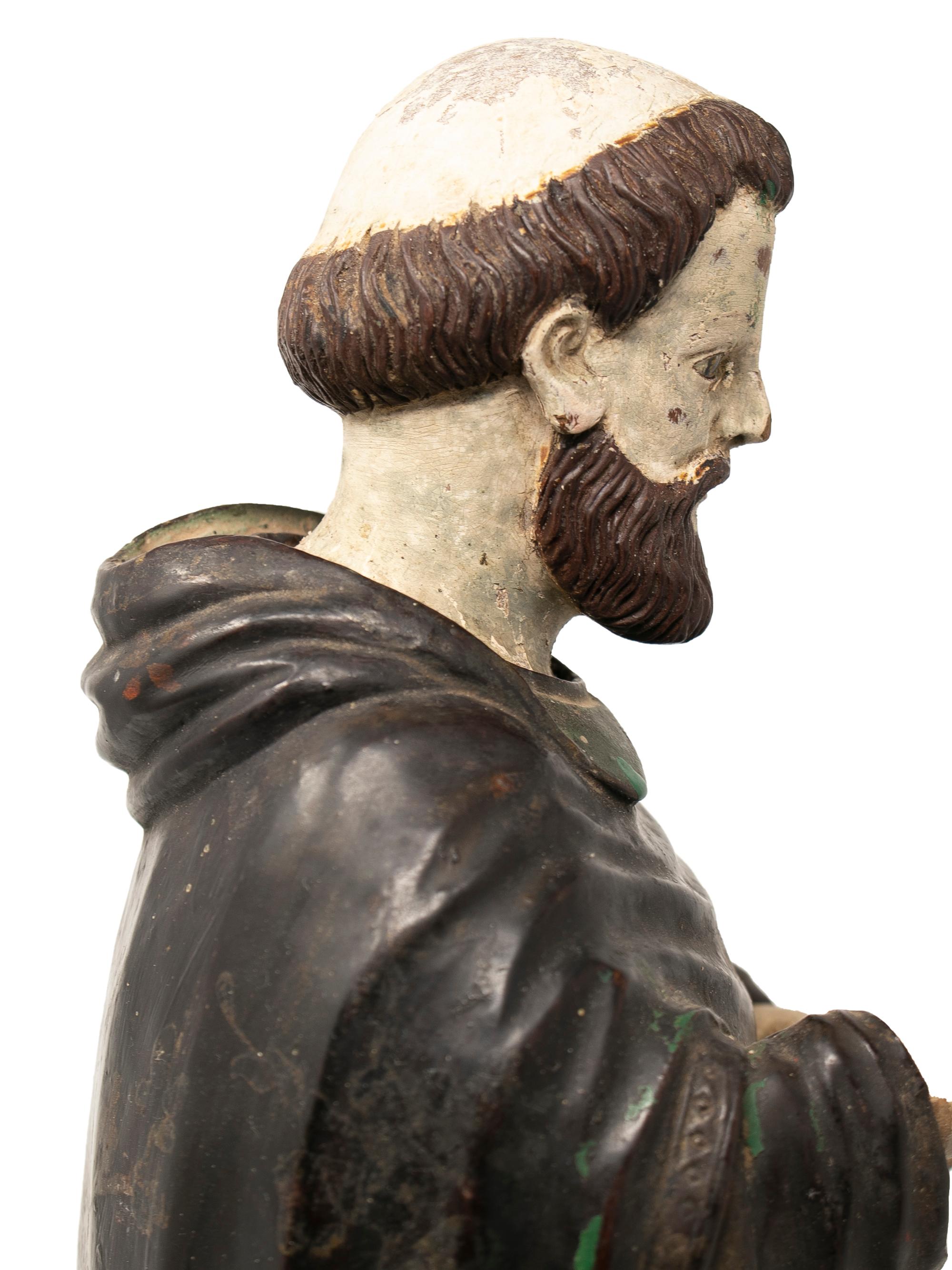 Mid-19th Century Spanish Saint Painted Wooden Figurative Sculpture For Sale 9