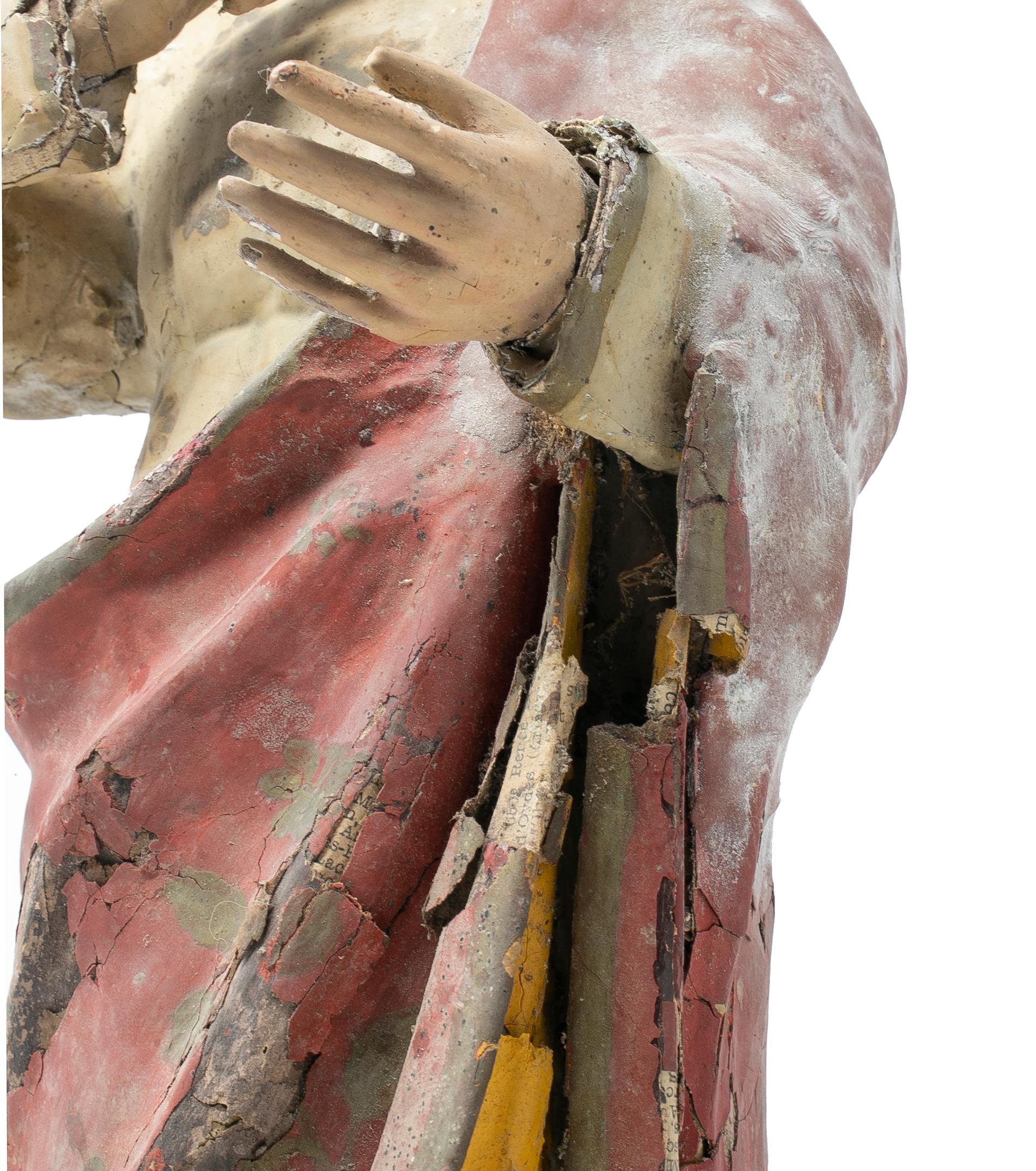 Mid-19th Century Spanish Saint Painted Wooden Figurative Sculpture For Sale 9