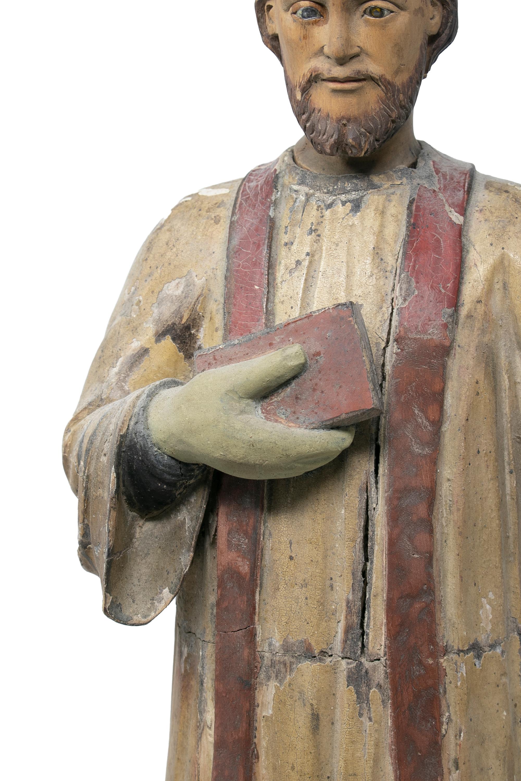 Mid-19th Century Spanish Saint Painted Wooden Figurative Sculpture For Sale 8