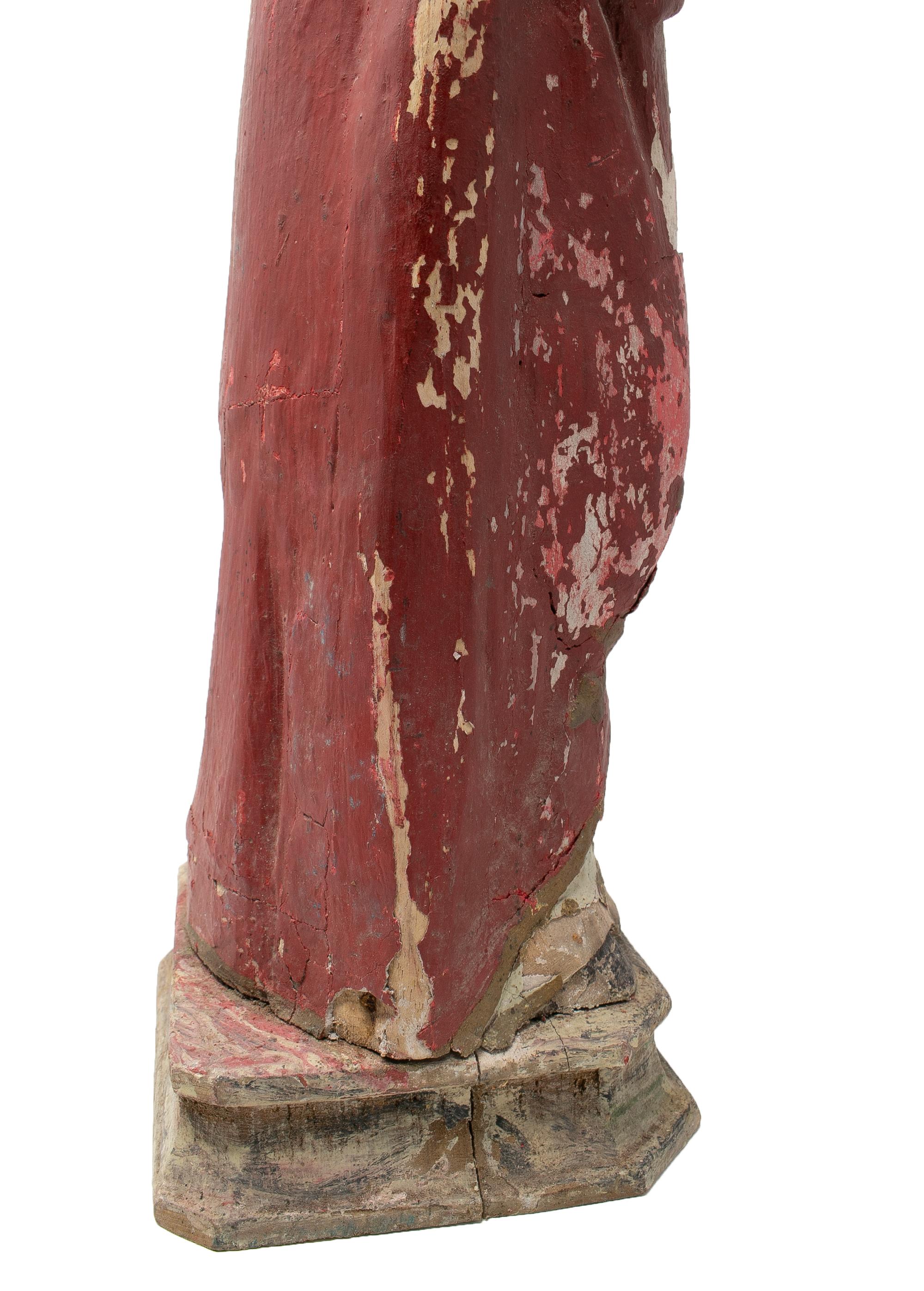 Mid-19th Century Spanish Saint Painted Wooden Figurative Sculpture For Sale 8