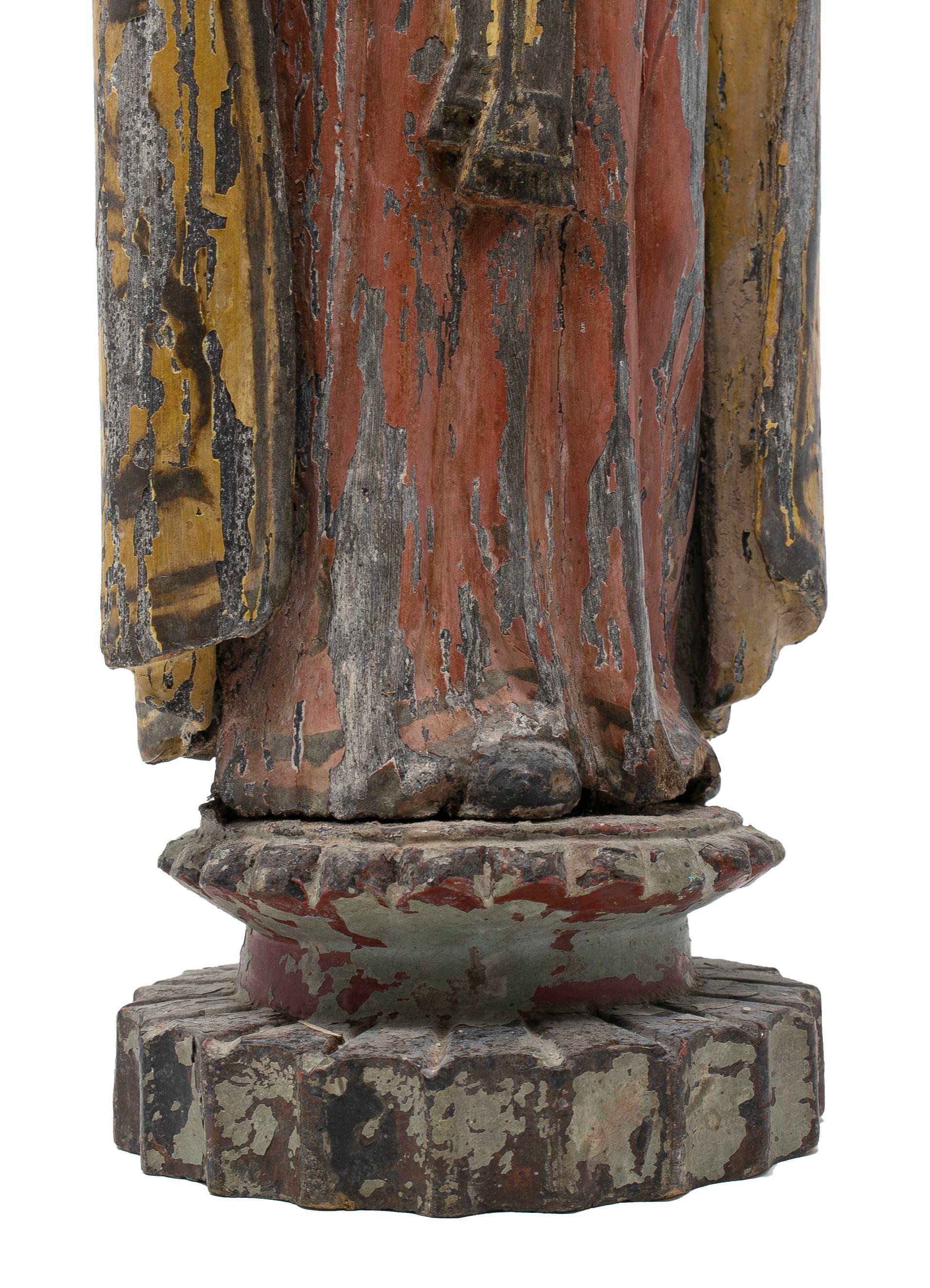 Mid-19th Century Spanish Saint Painted Wooden Figurative Sculpture For Sale 10