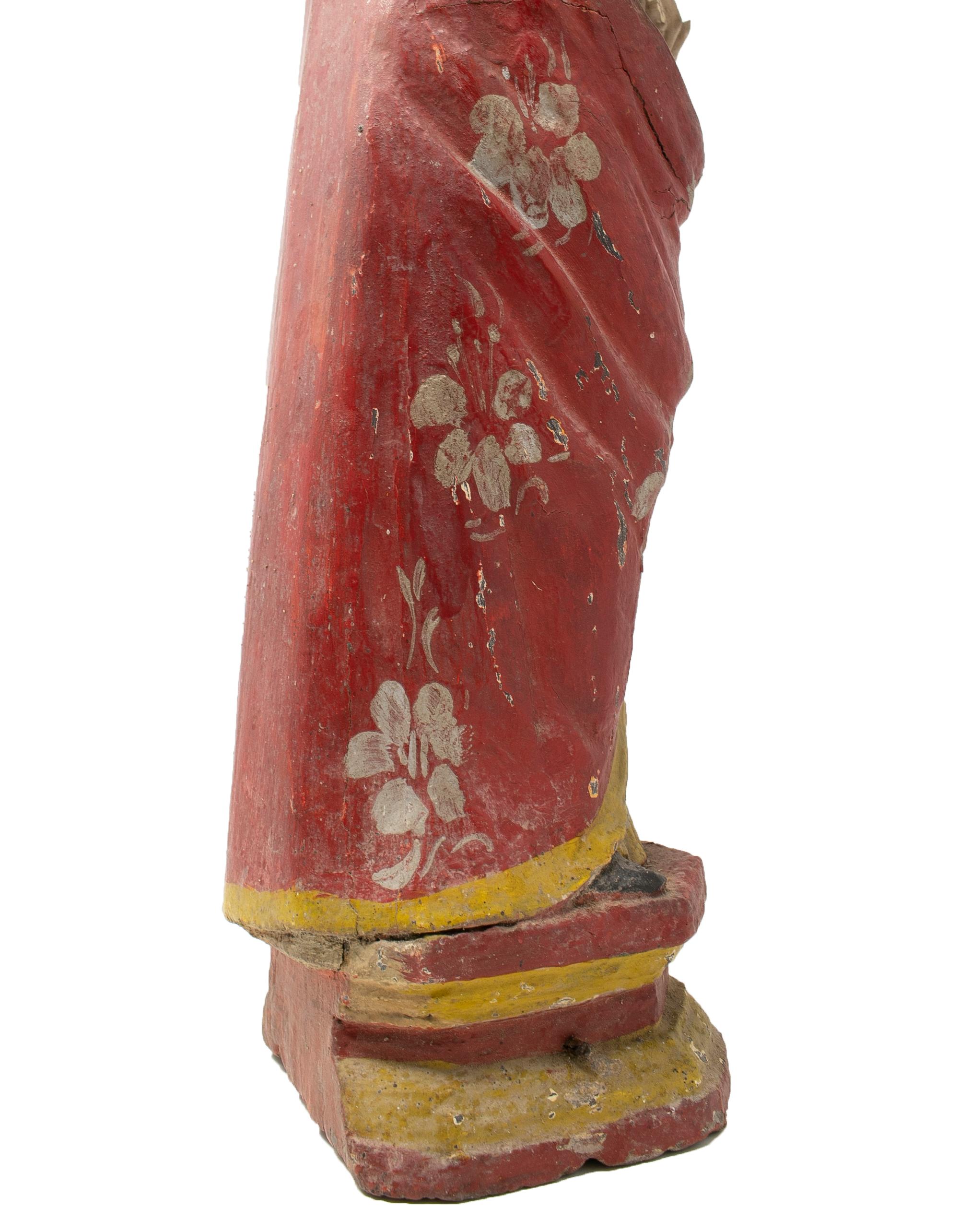 Mid-19th Century Spanish Saint Painted Wooden Figurative Sculpture For Sale 10