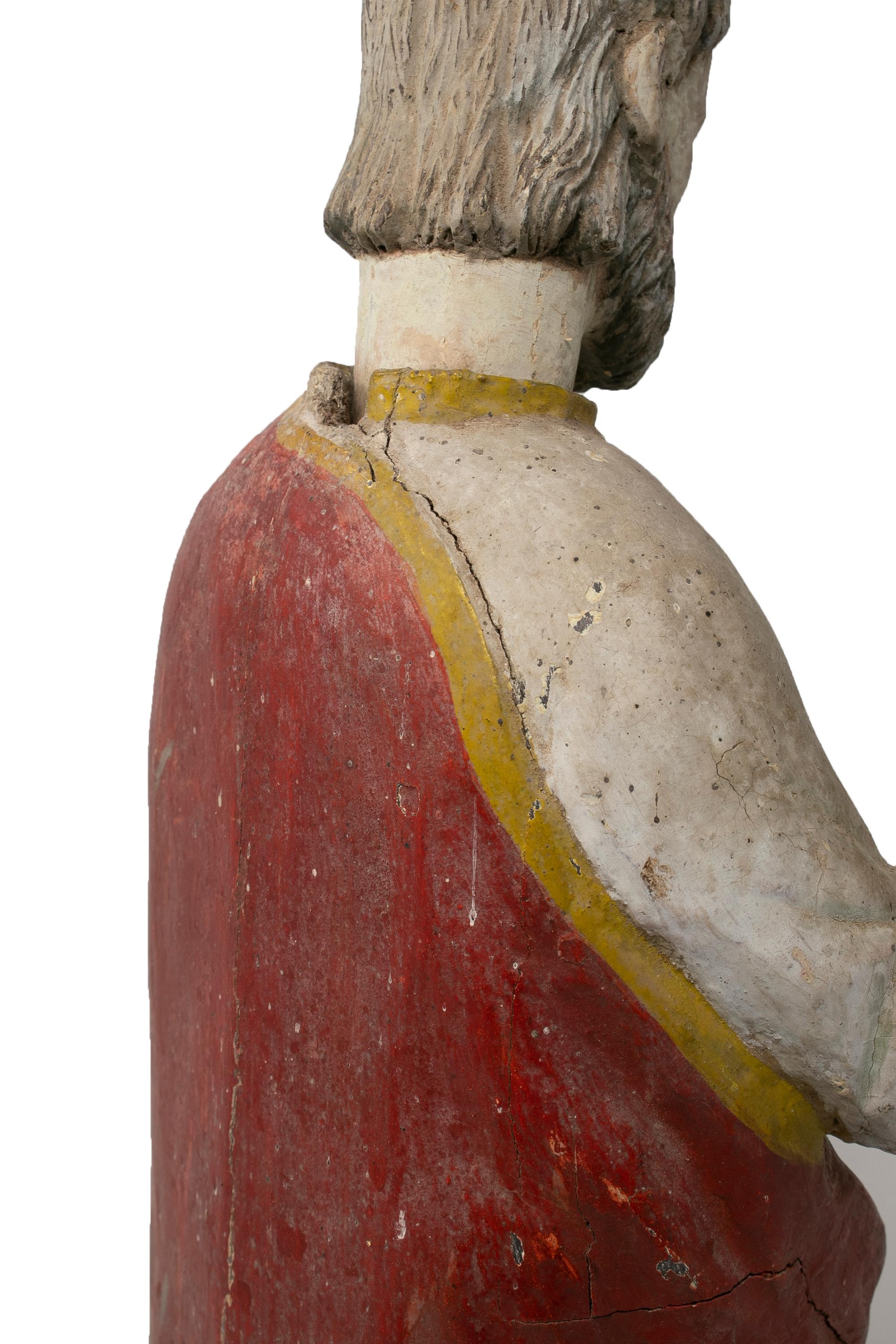 Mid-19th Century Spanish Saint Painted Wooden Figurative Sculpture For Sale 11