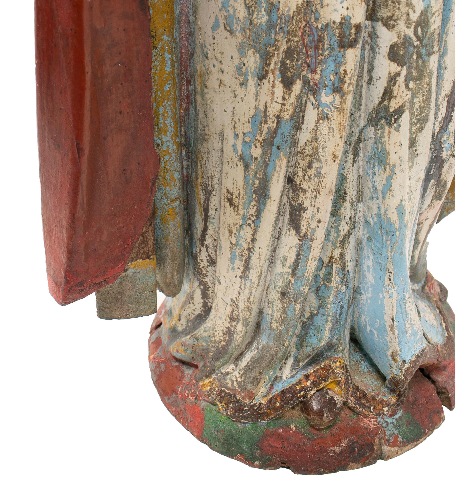 Mid-19th Century Spanish Saint Painted Wooden Figurative Sculpture For Sale 12