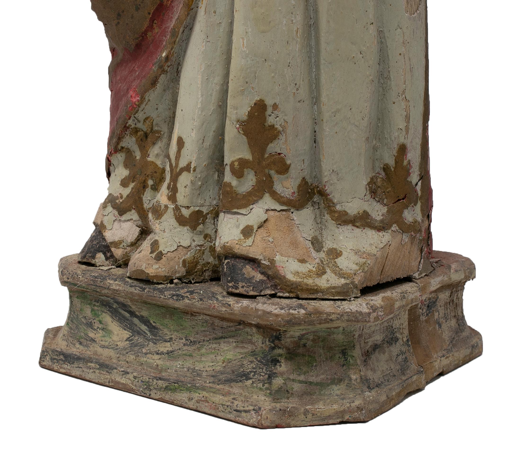Mid-19th Century Spanish Saint Painted Wooden Figurative Sculpture For Sale 12