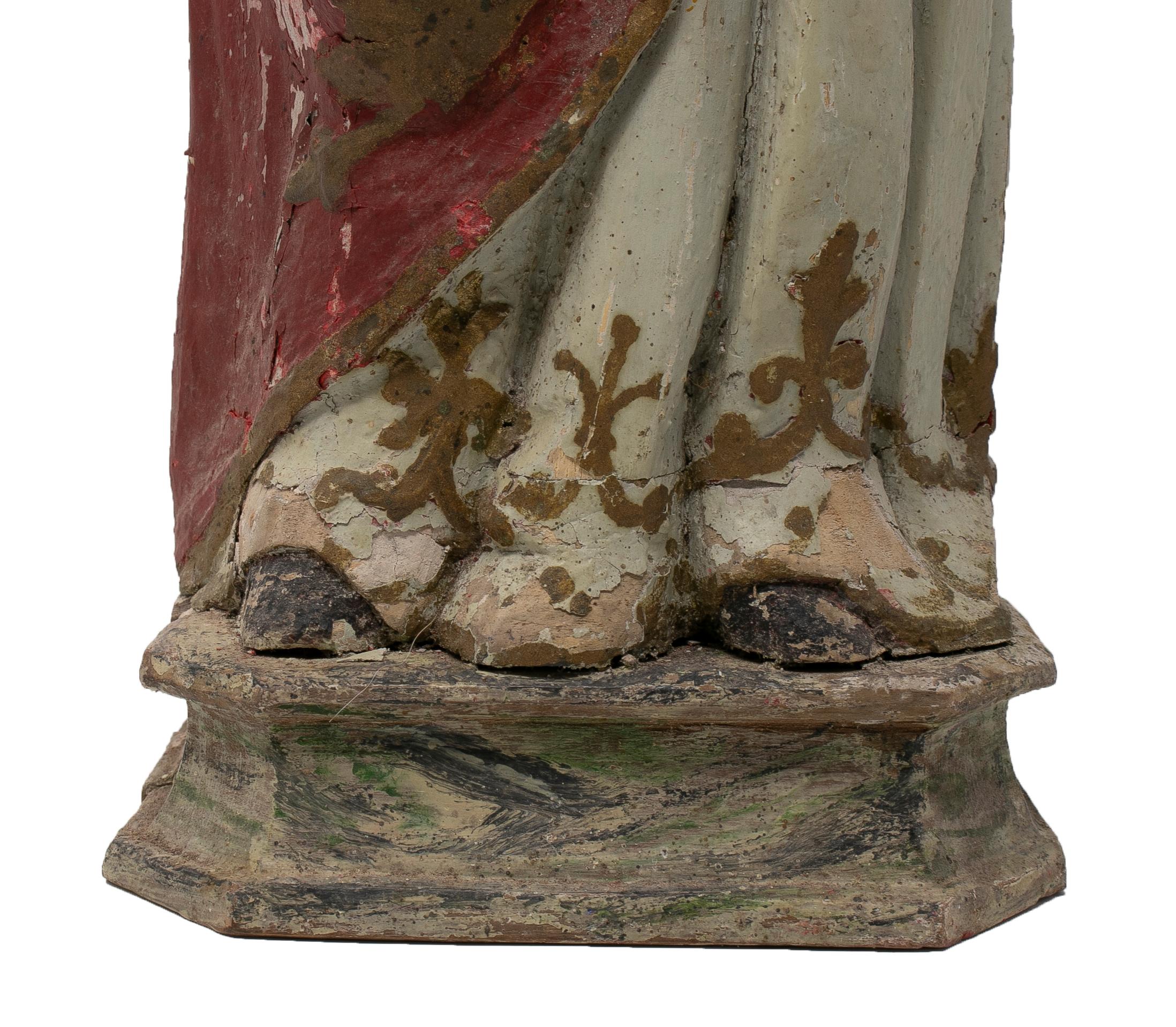 Mid-19th Century Spanish Saint Painted Wooden Figurative Sculpture For Sale 13