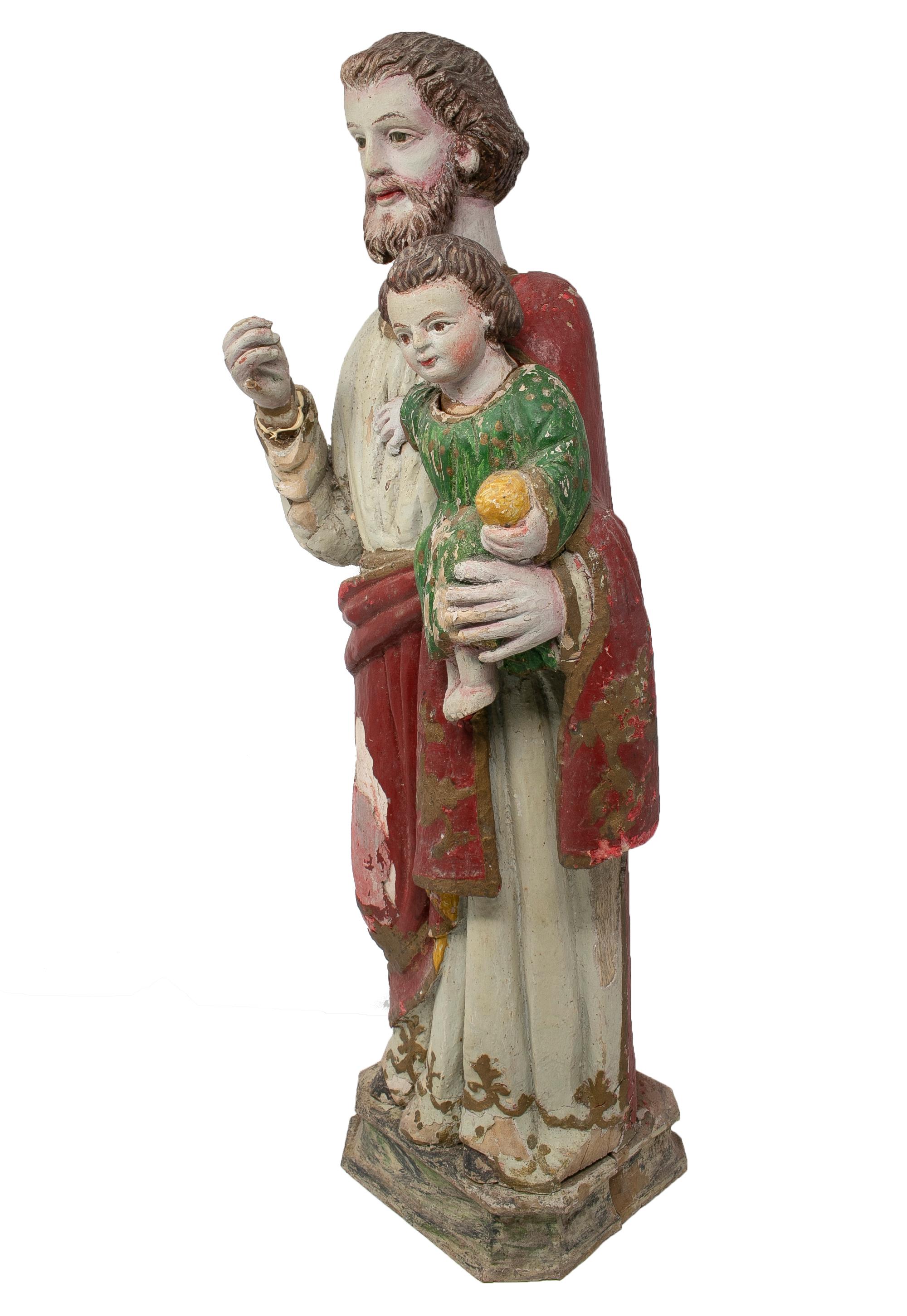 Mid-19th century Spanish painted polychrome figurative sculpture of a saint.