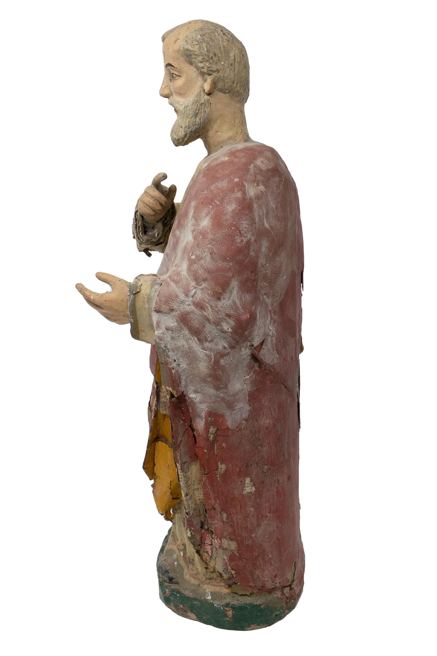 Mid-19th Century Spanish Saint Painted Wooden Figurative Sculpture In Good Condition In Marbella, ES