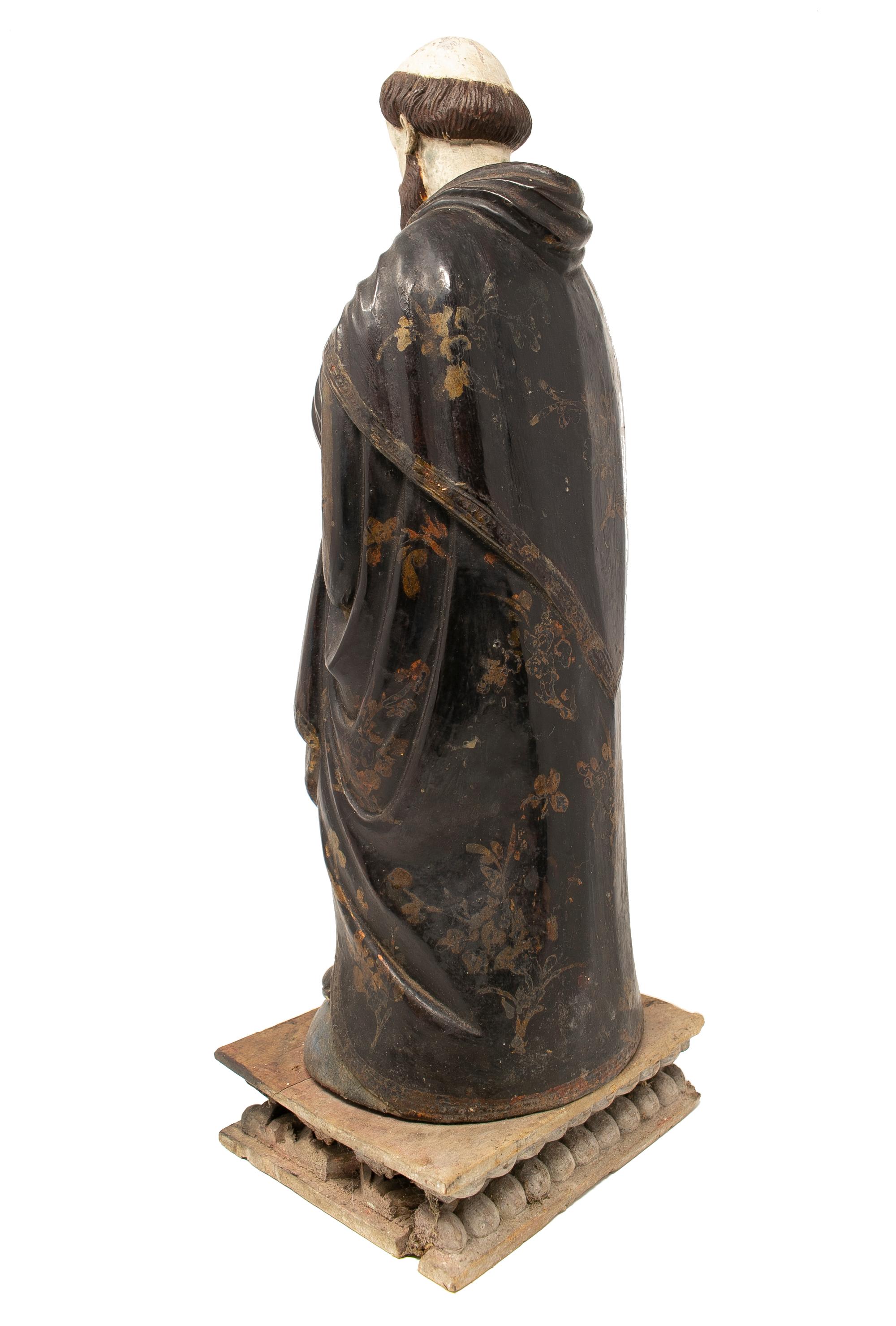 Mid-19th Century Spanish Saint Painted Wooden Figurative Sculpture For Sale 1
