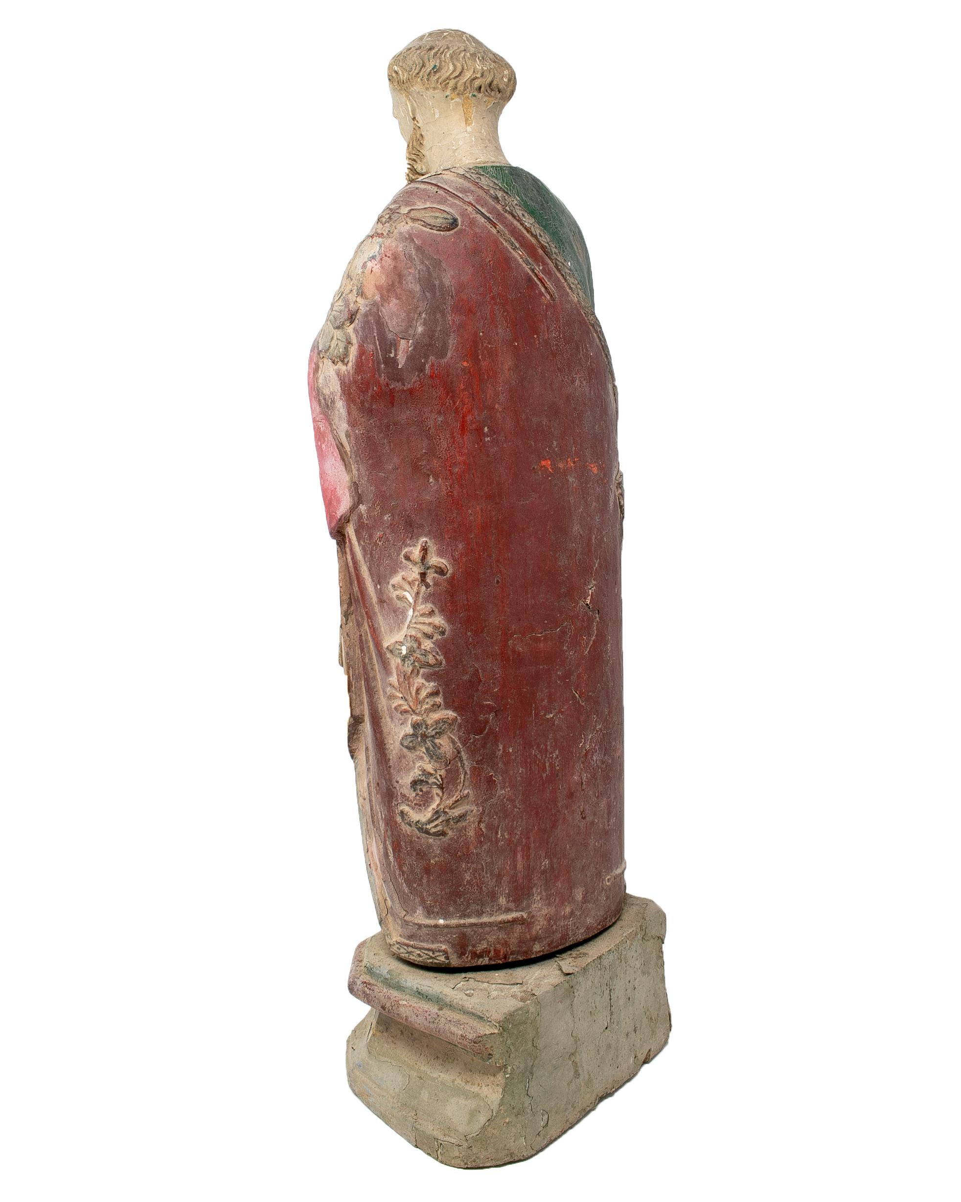 Mid-19th Century Spanish Saint Painted Wooden Figurative Sculpture In Good Condition For Sale In Marbella, ES