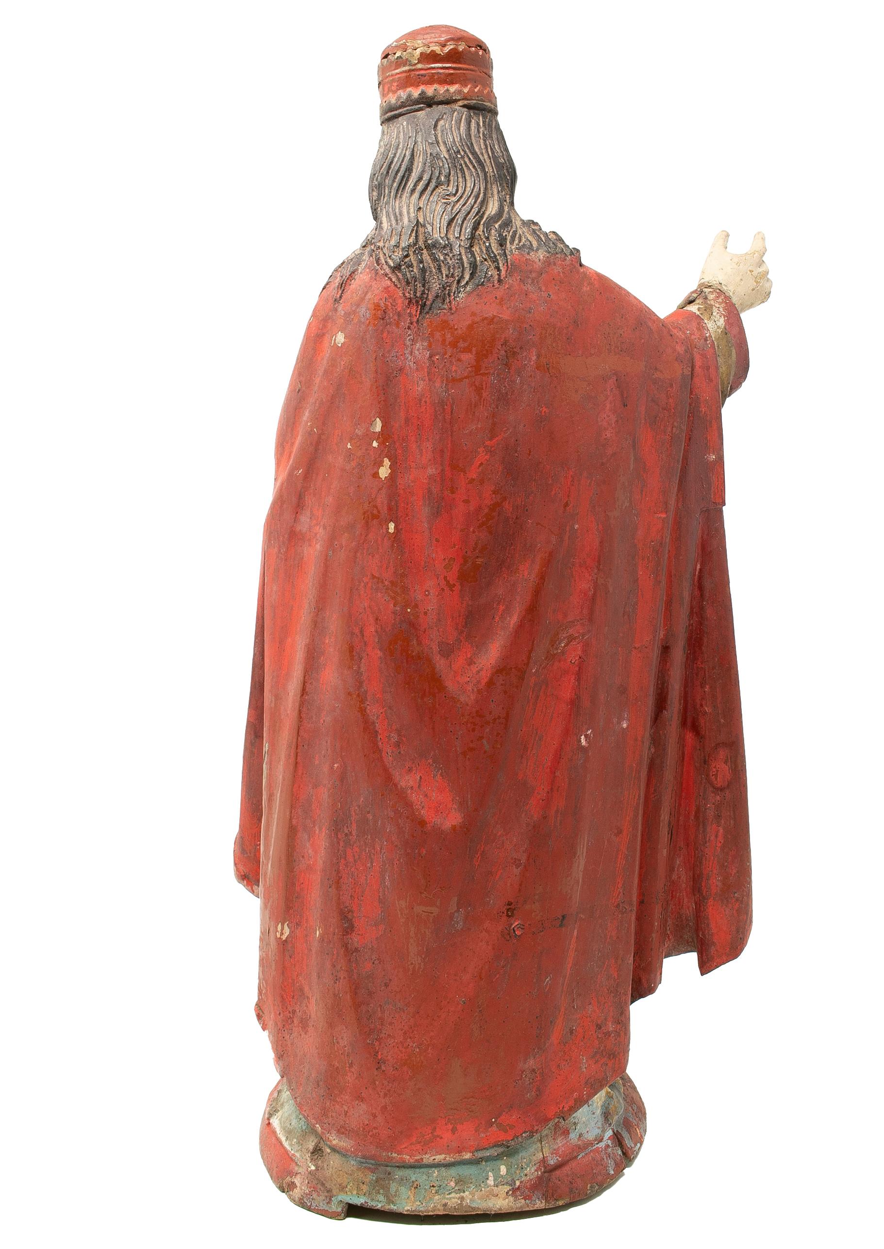 Mid-19th Century Spanish Saint Painted Wooden Figurative Sculpture For Sale 1