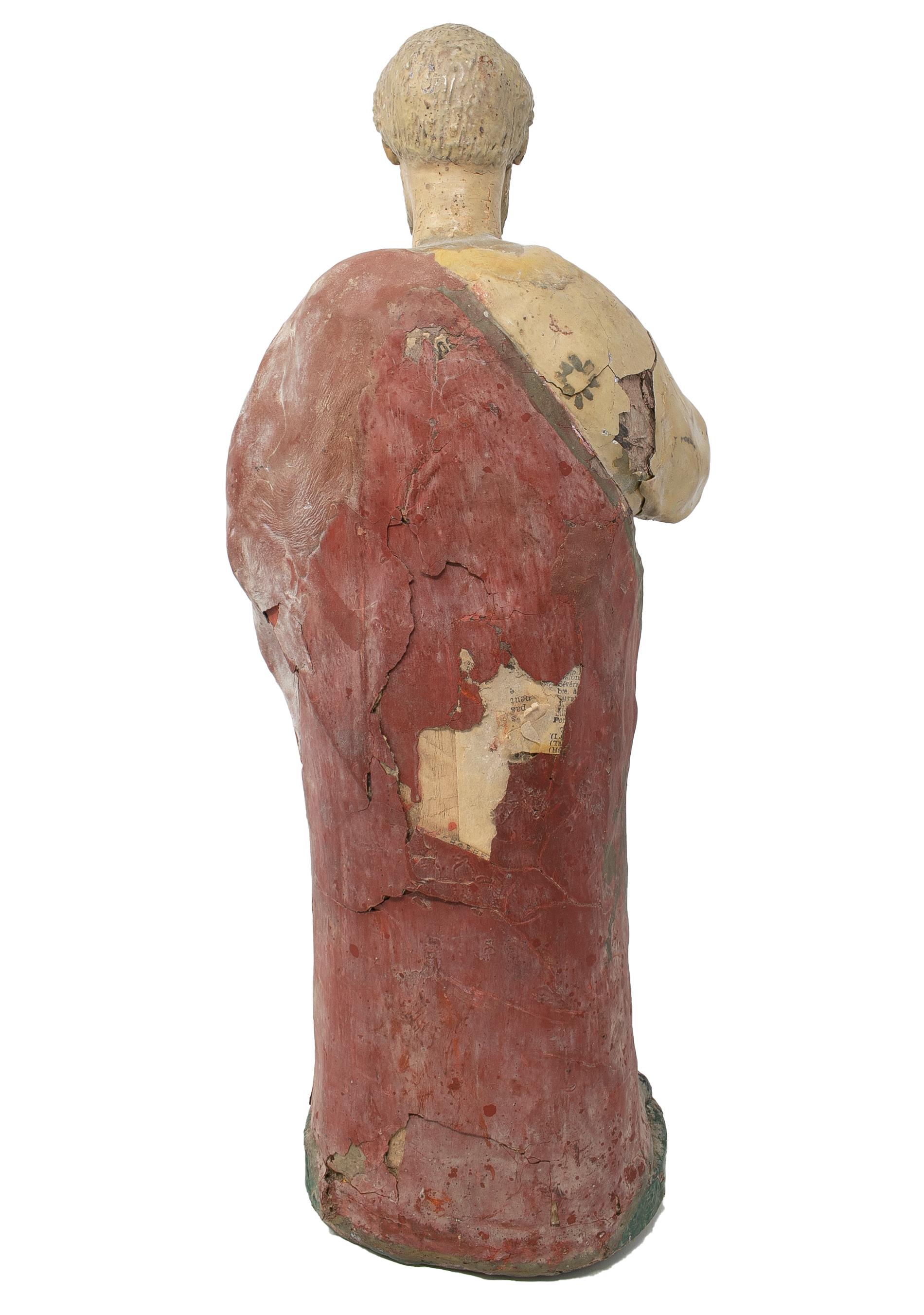 Mid-19th Century Spanish Saint Painted Wooden Figurative Sculpture For Sale 2