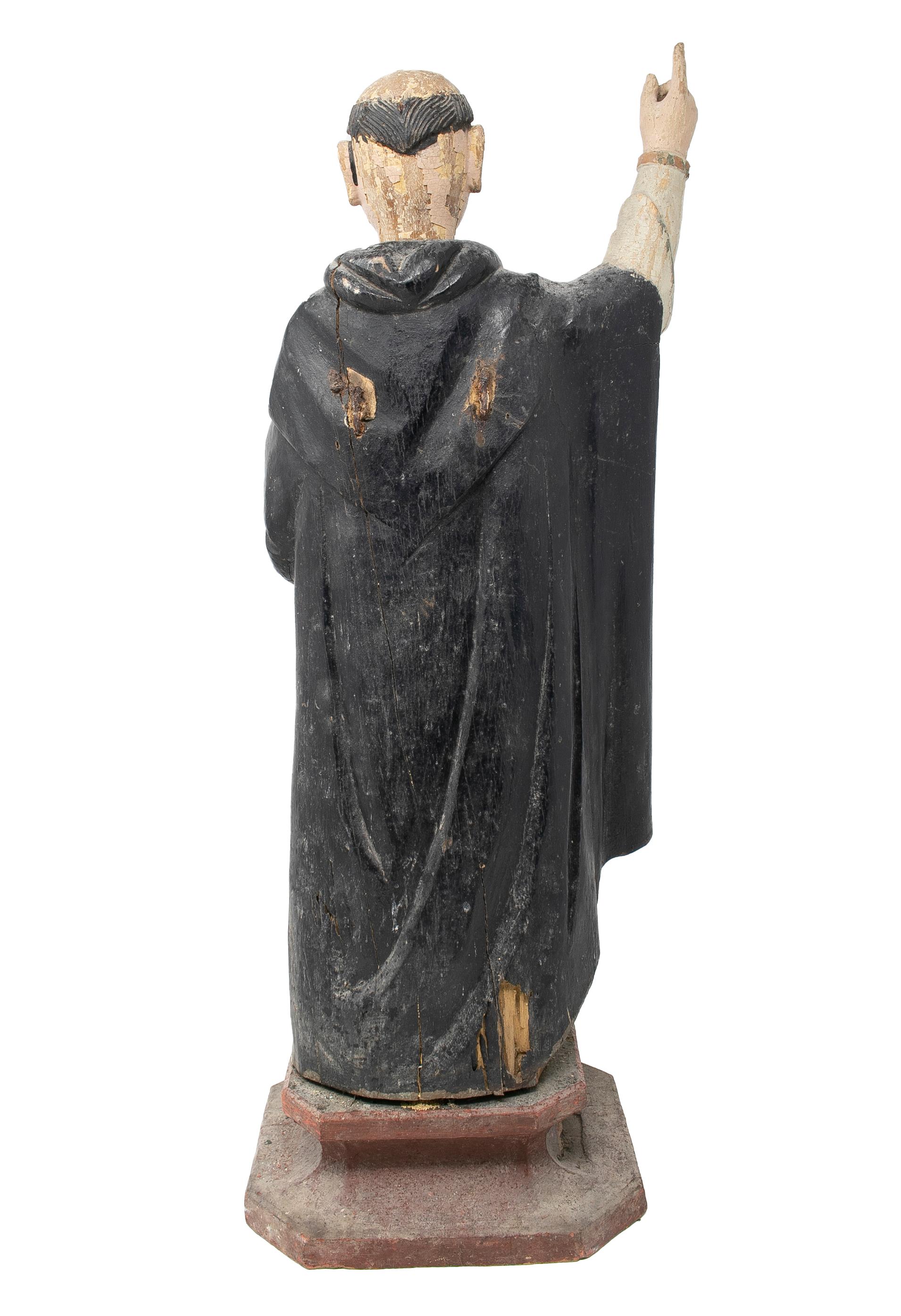Mid-19th Century Spanish Saint Painted Wooden Figurative Sculpture For Sale 1