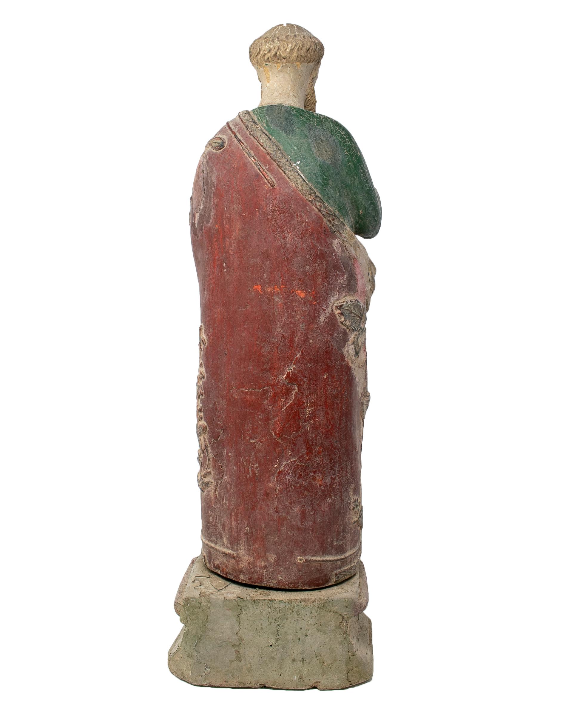 20th Century Mid-19th Century Spanish Saint Painted Wooden Figurative Sculpture For Sale