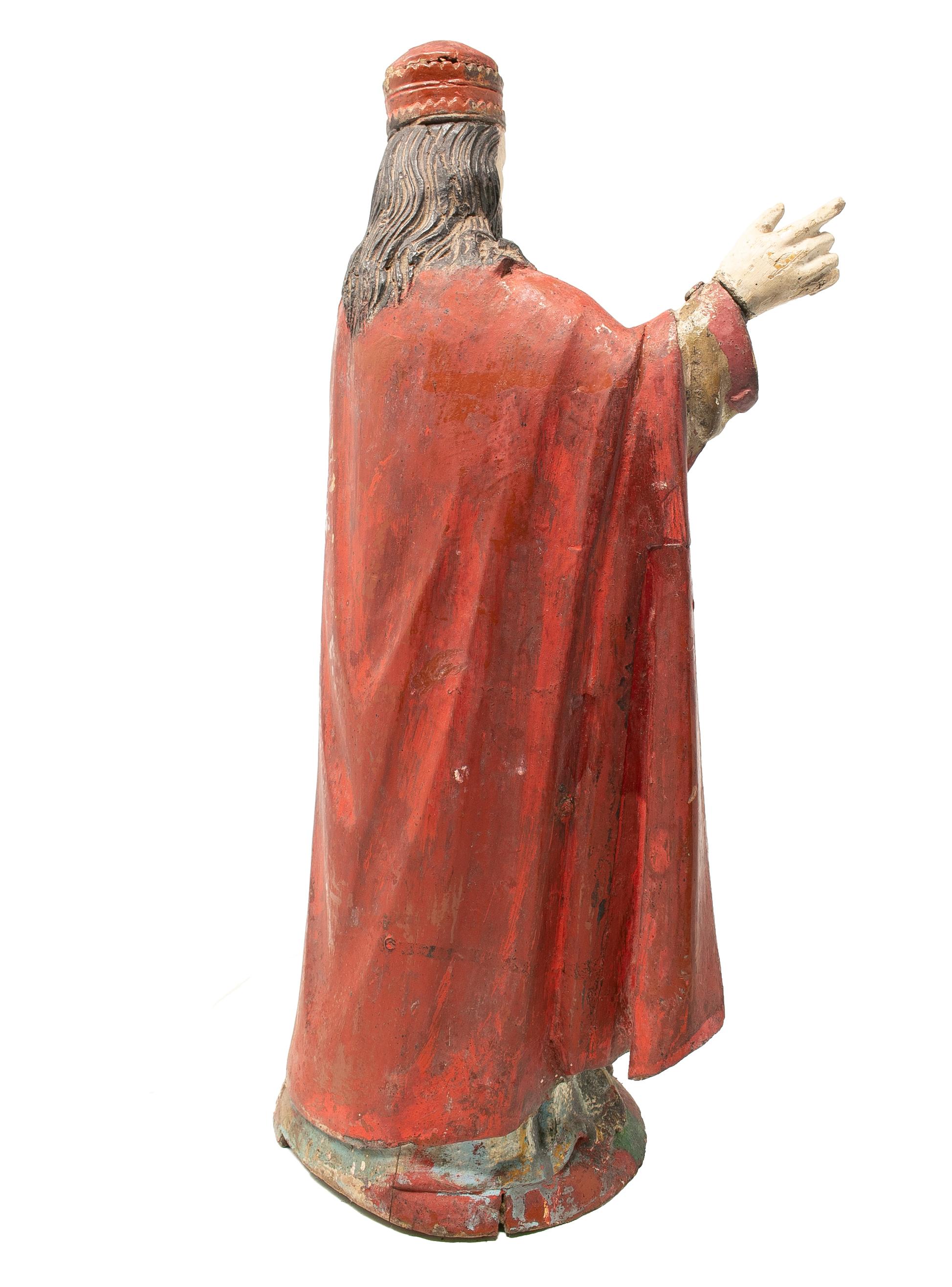 Mid-19th Century Spanish Saint Painted Wooden Figurative Sculpture For Sale 2