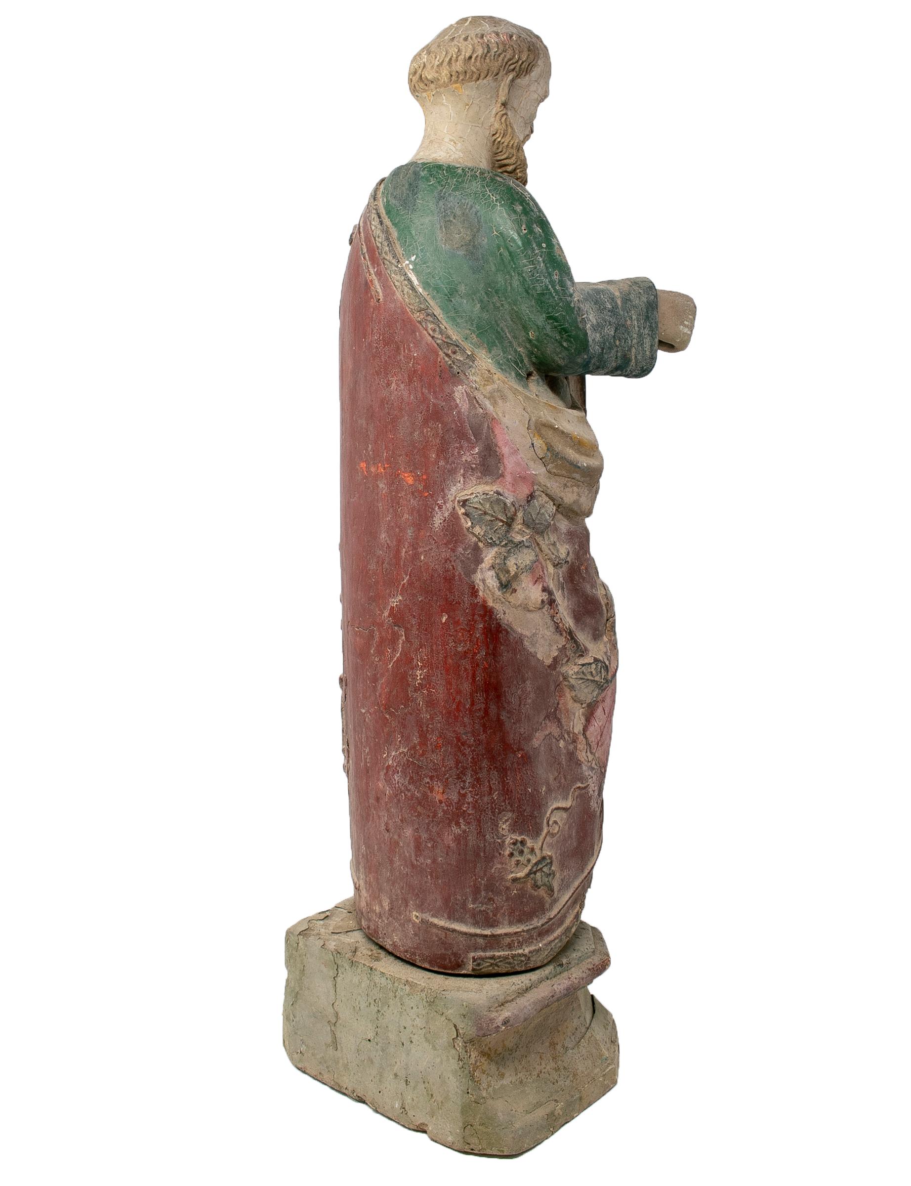 Mid-19th Century Spanish Saint Painted Wooden Figurative Sculpture For Sale 1