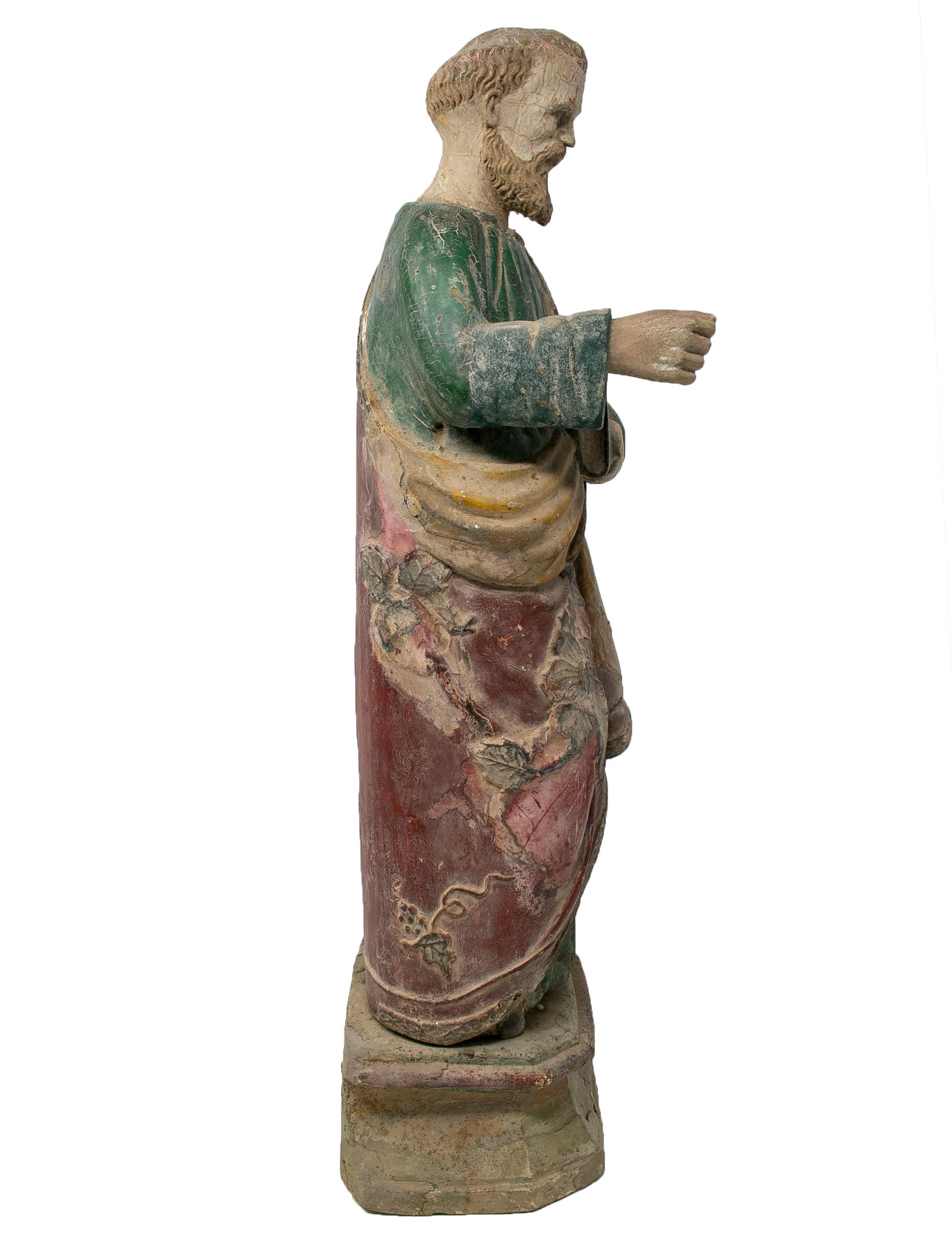 Mid-19th Century Spanish Saint Painted Wooden Figurative Sculpture For Sale 2