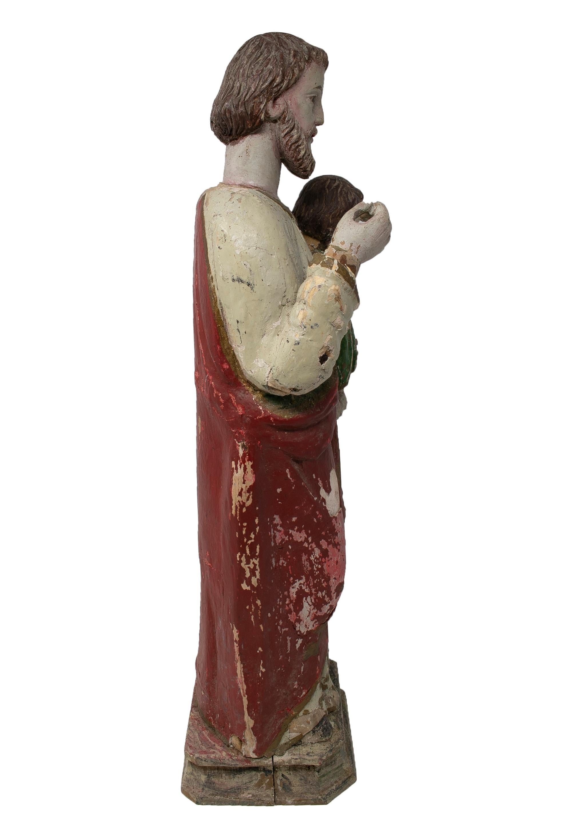 Mid-19th Century Spanish Saint Painted Wooden Figurative Sculpture For Sale 3