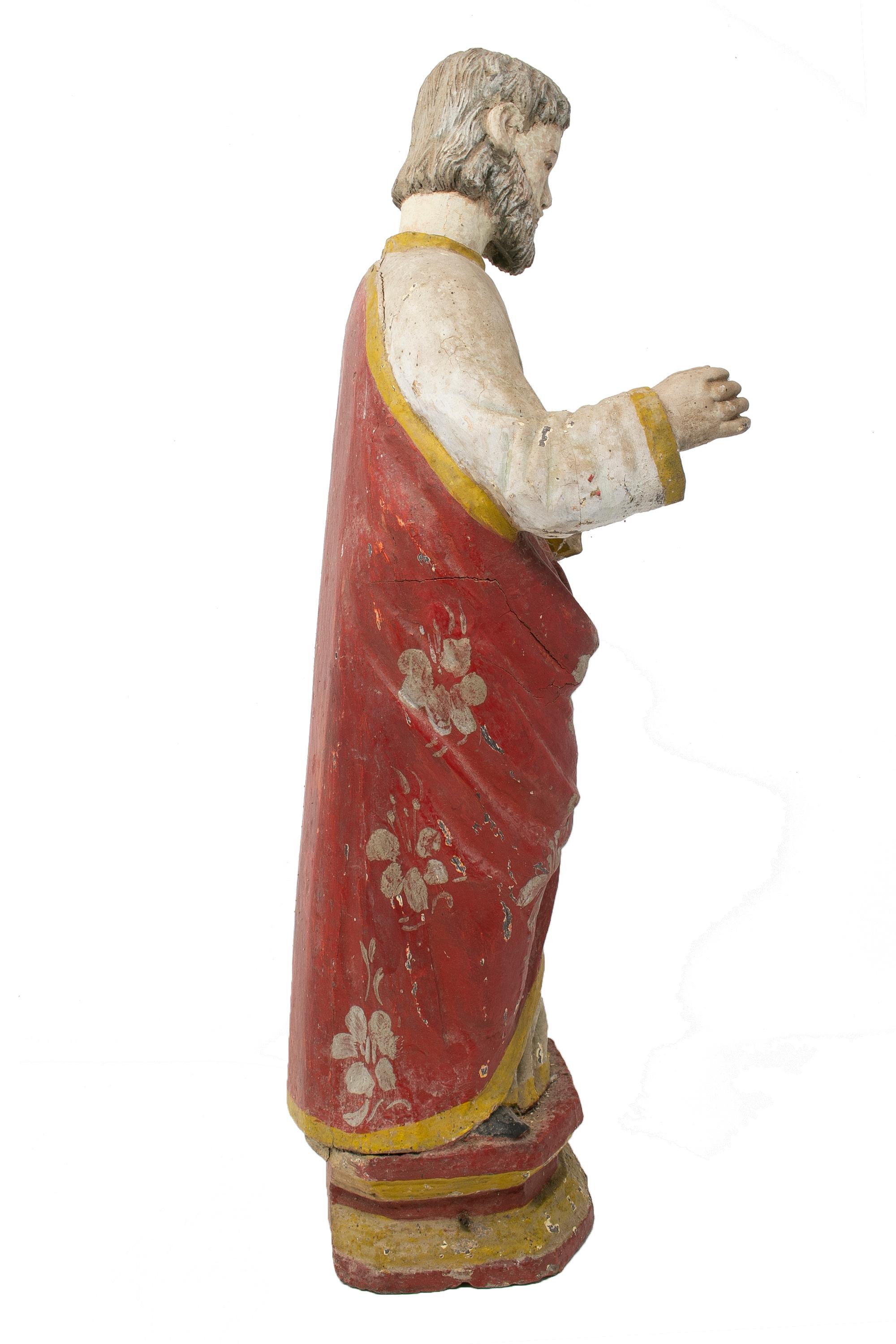 Mid-19th Century Spanish Saint Painted Wooden Figurative Sculpture For Sale 3