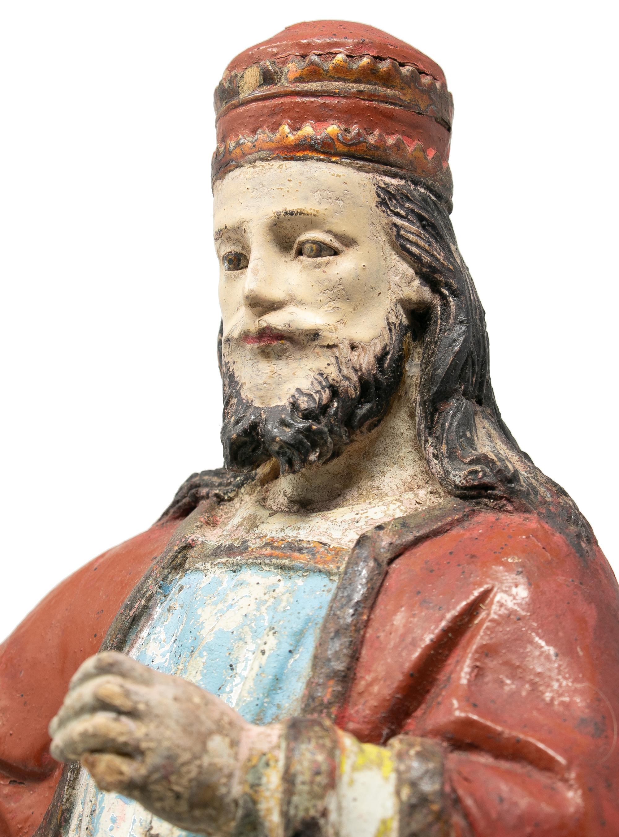 Mid-19th Century Spanish Saint Painted Wooden Figurative Sculpture For Sale 4