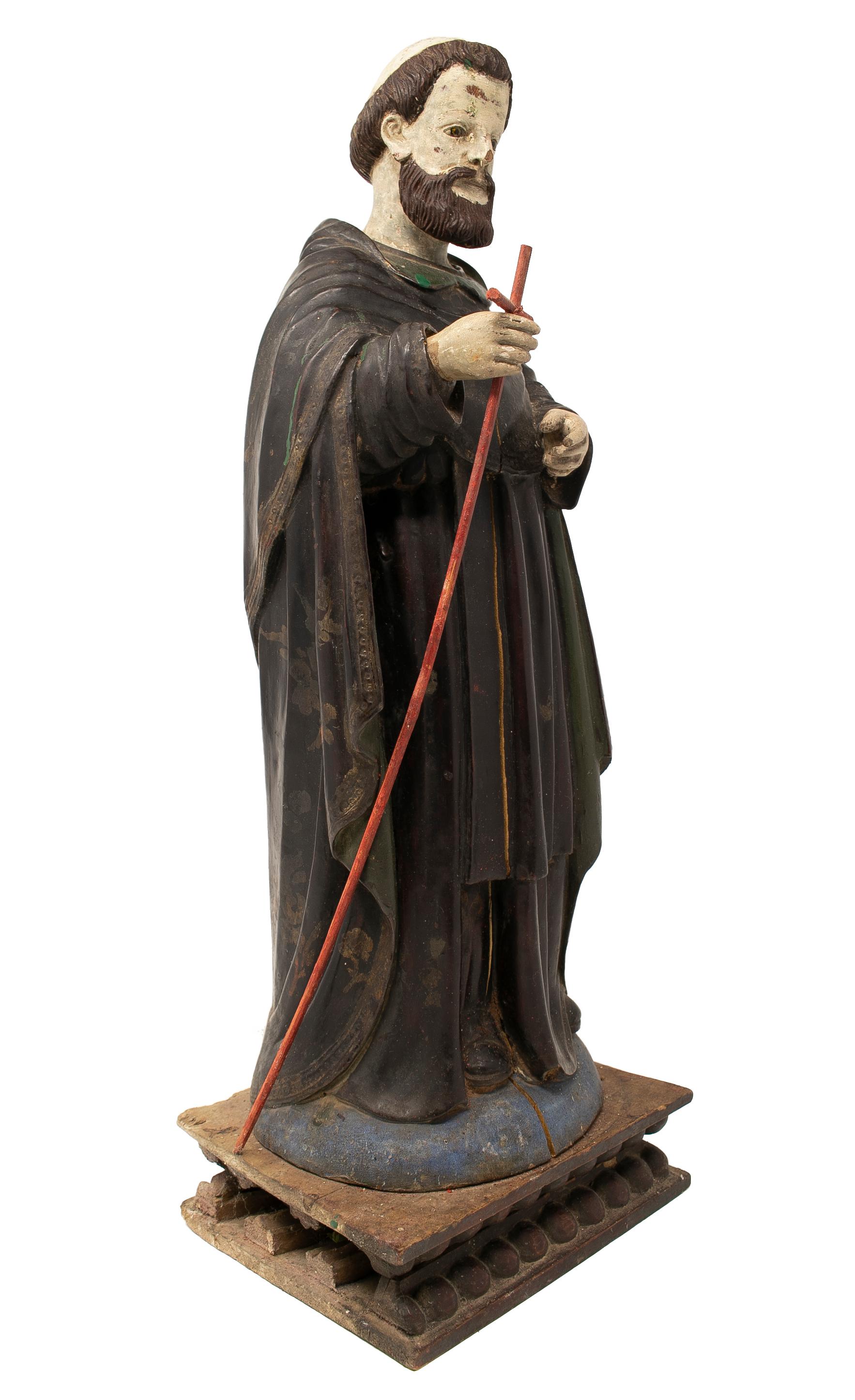 Mid-19th Century Spanish Saint Painted Wooden Figurative Sculpture For Sale 5