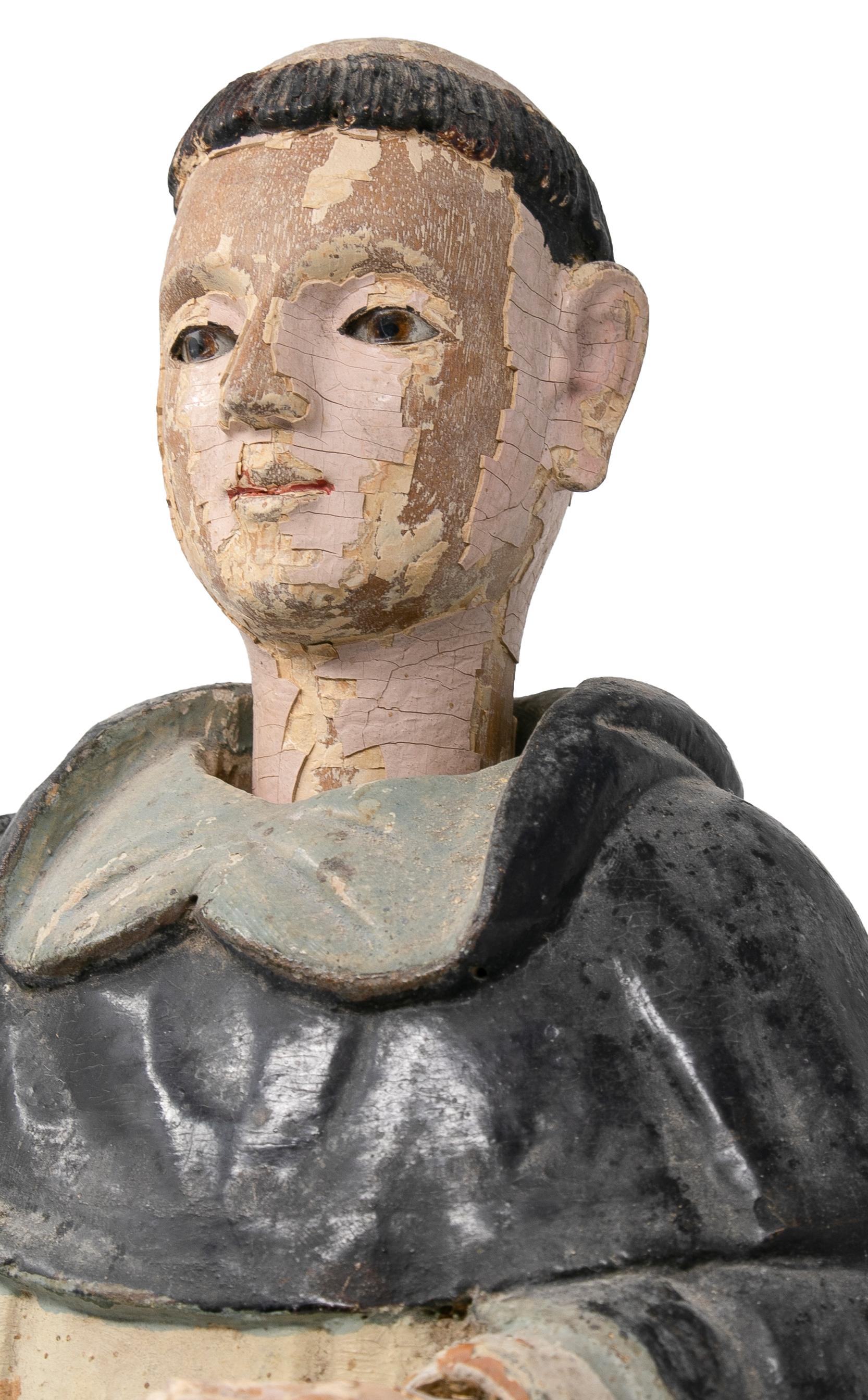 Mid-19th Century Spanish Saint Painted Wooden Figurative Sculpture For Sale 4