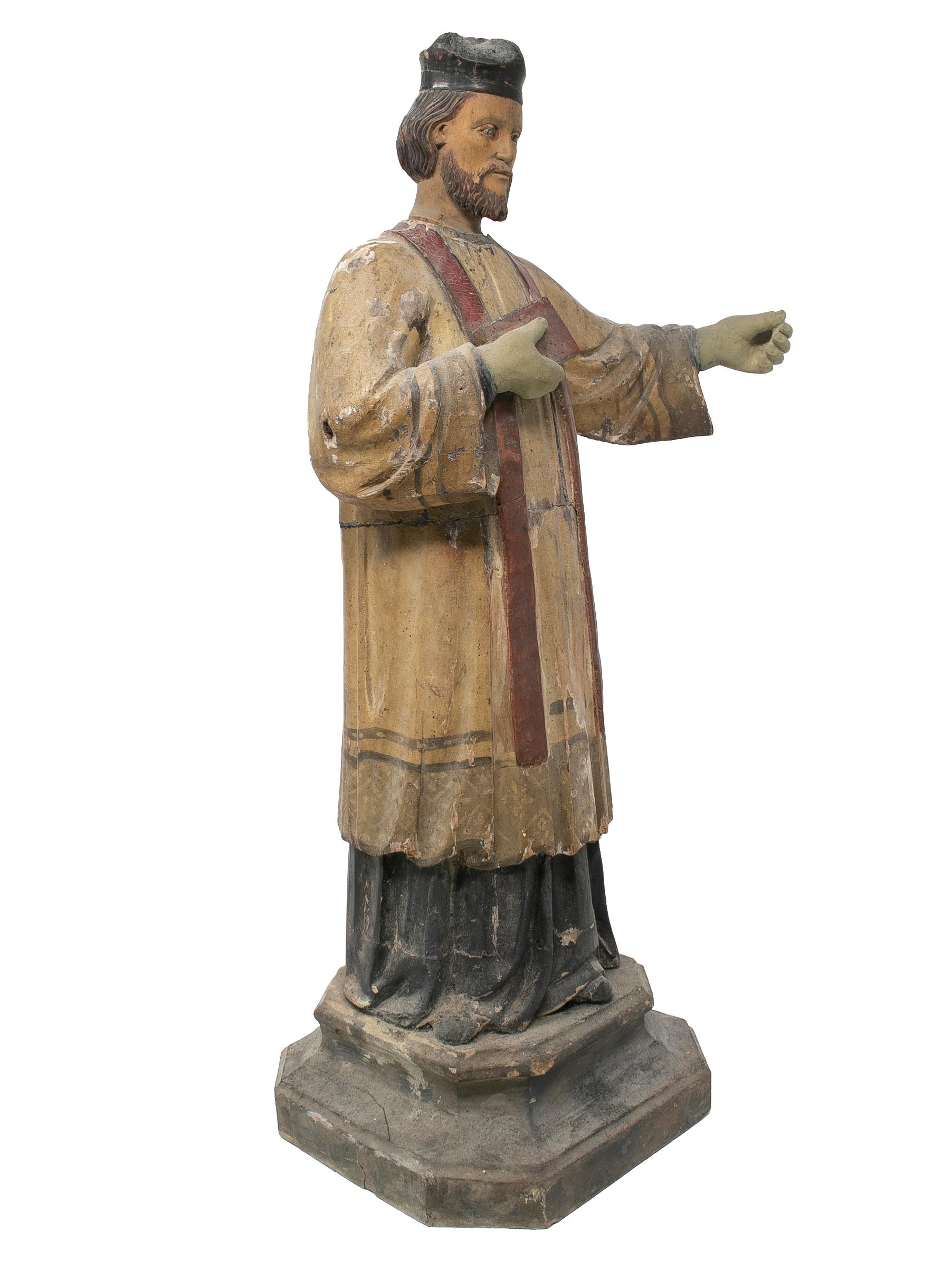 Mid-19th Century Spanish Saint Painted Wooden Figurative Sculpture For Sale 4