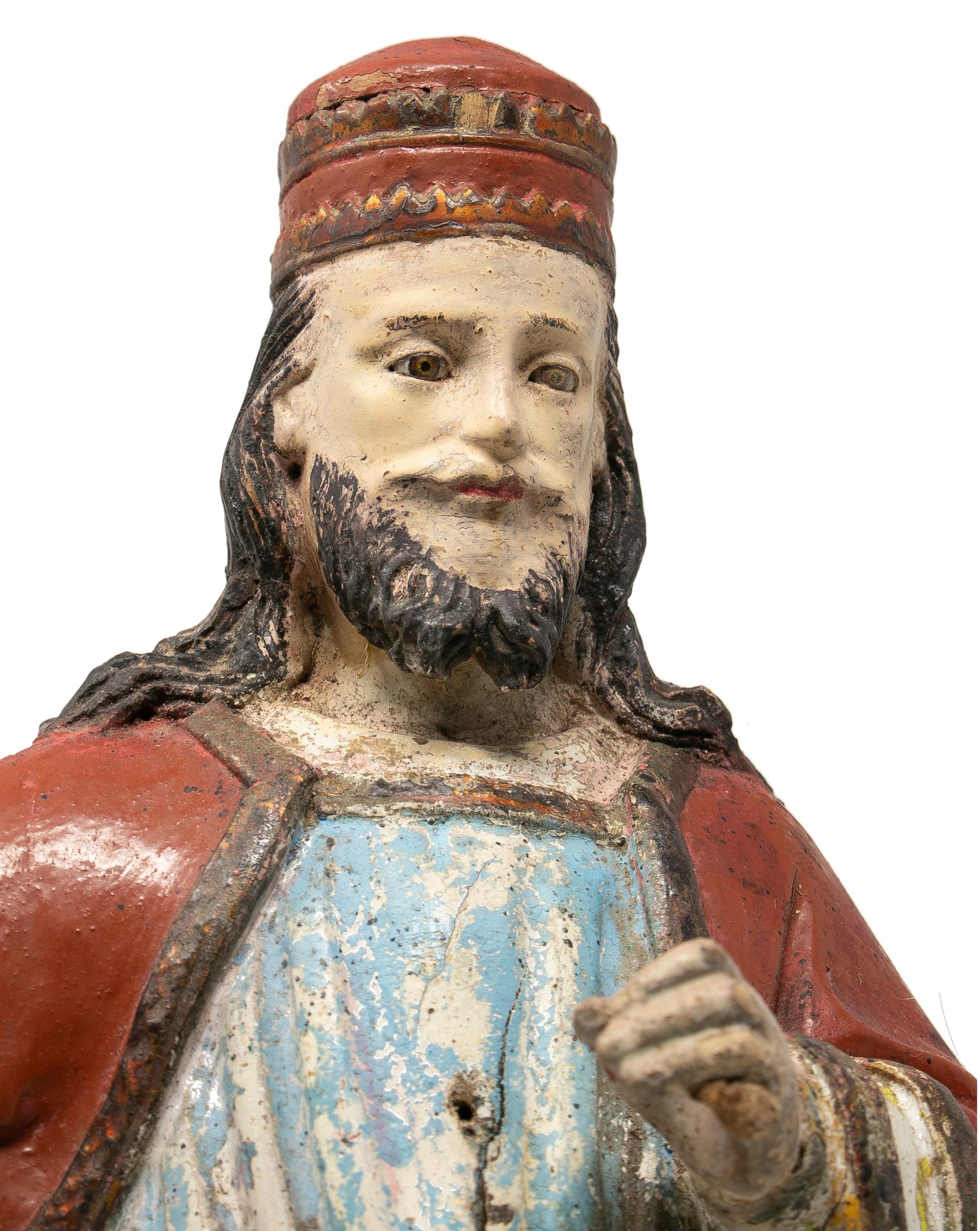 Mid-19th Century Spanish Saint Painted Wooden Figurative Sculpture 5