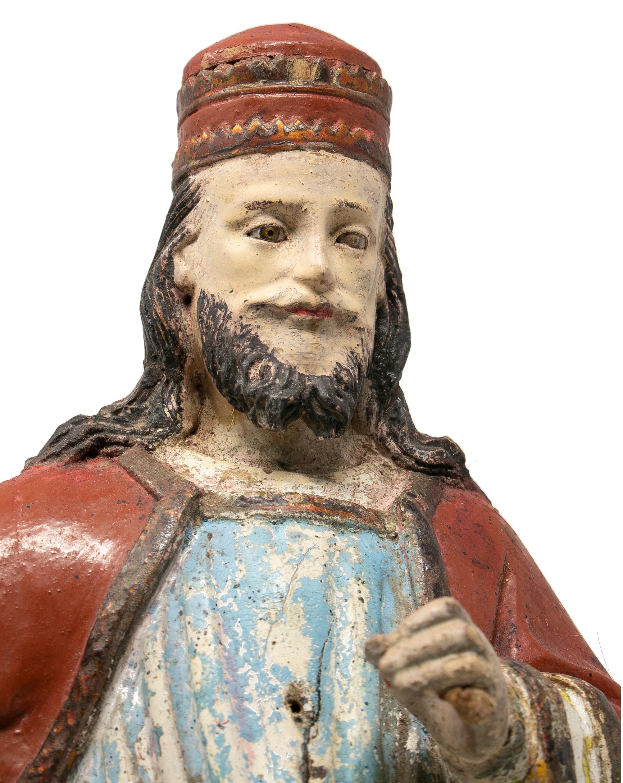 Mid-19th Century Spanish Saint Painted Wooden Figurative Sculpture For Sale 5