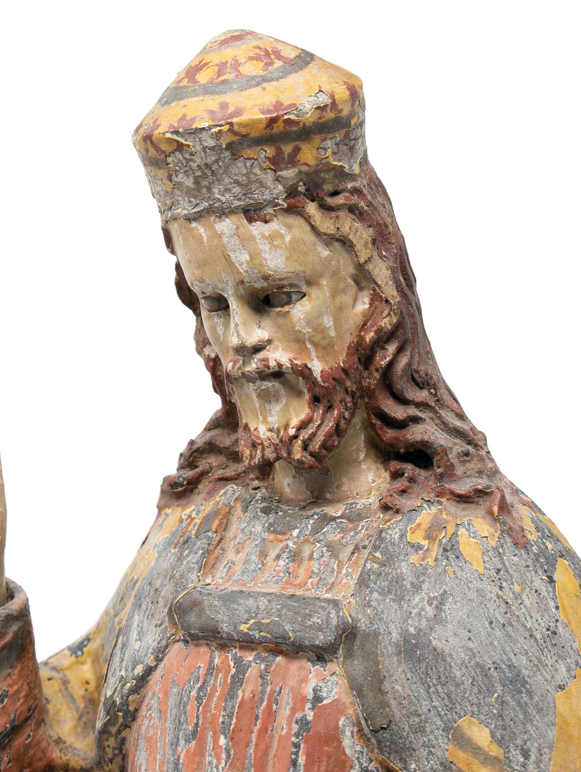 Mid-19th Century Spanish Saint Painted Wooden Figurative Sculpture For Sale 5