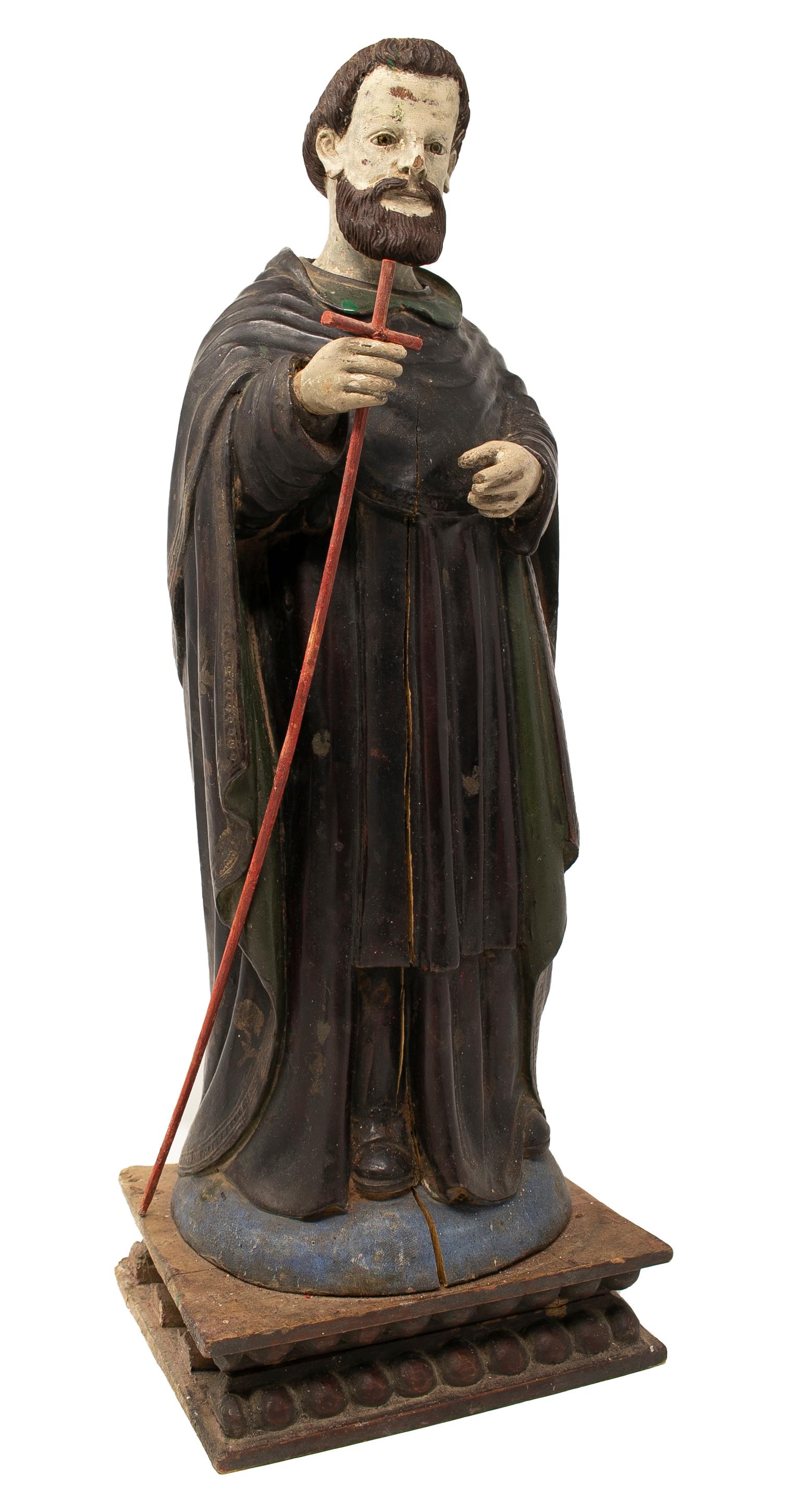 Mid-19th Century Spanish Saint Painted Wooden Figurative Sculpture For Sale 6