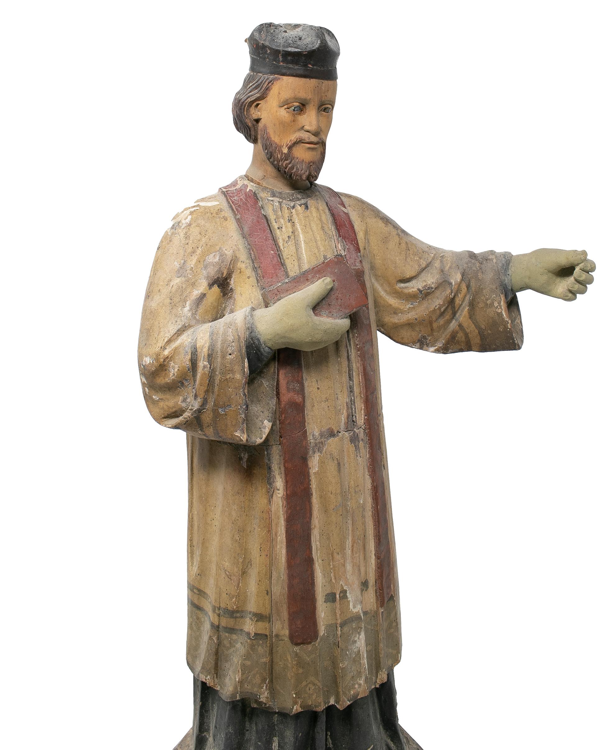 Mid-19th Century Spanish Saint Painted Wooden Figurative Sculpture For Sale 5