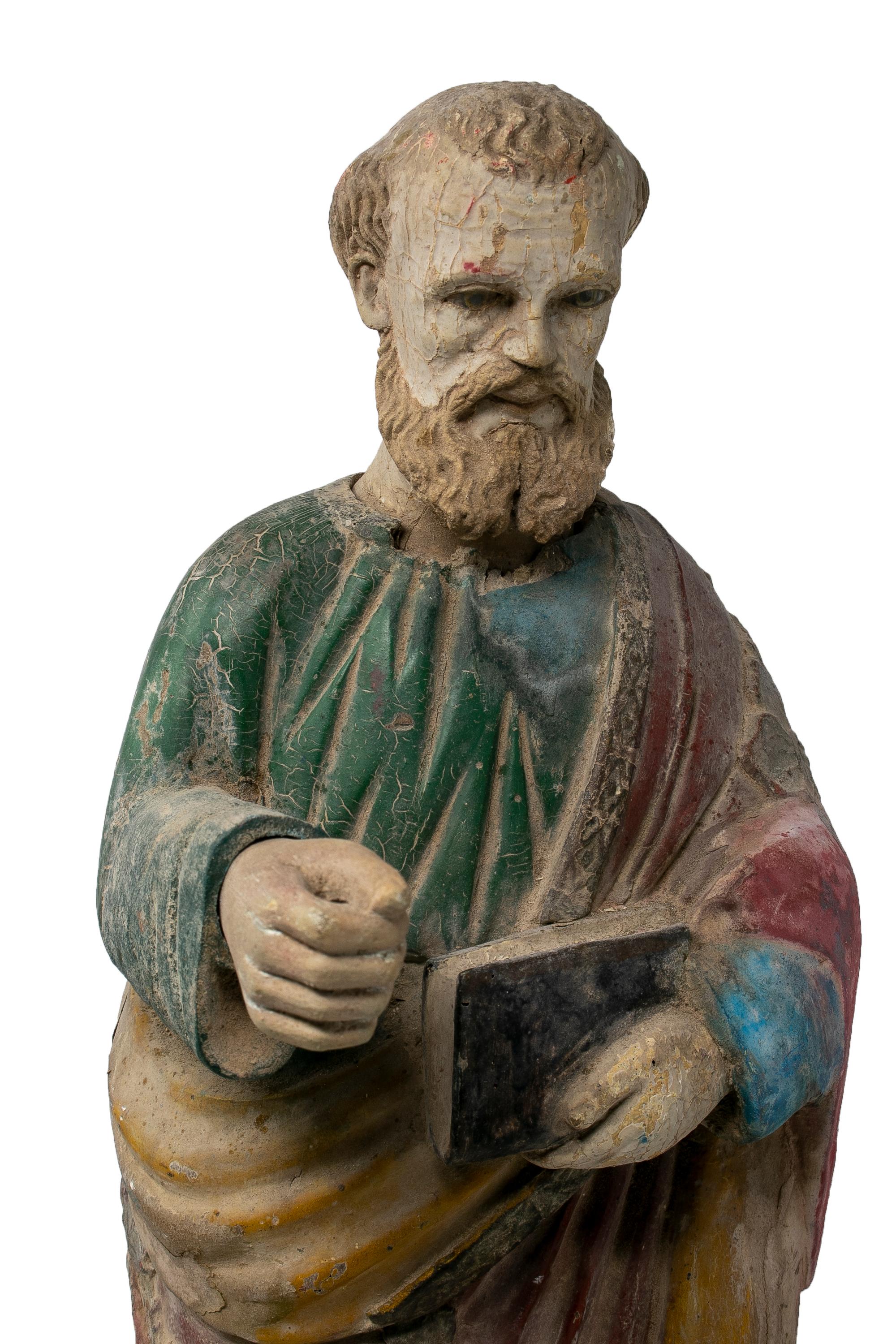 Mid-19th Century Spanish Saint Painted Wooden Figurative Sculpture For Sale 4