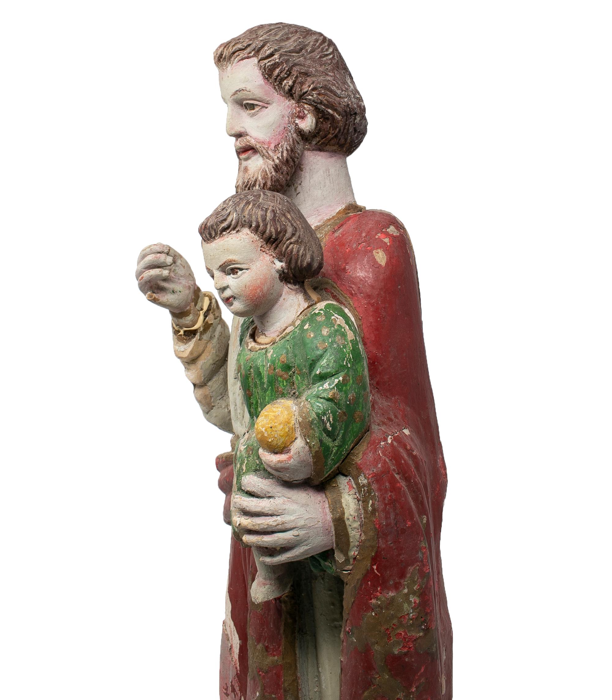 Mid-19th Century Spanish Saint Painted Wooden Figurative Sculpture For Sale 5